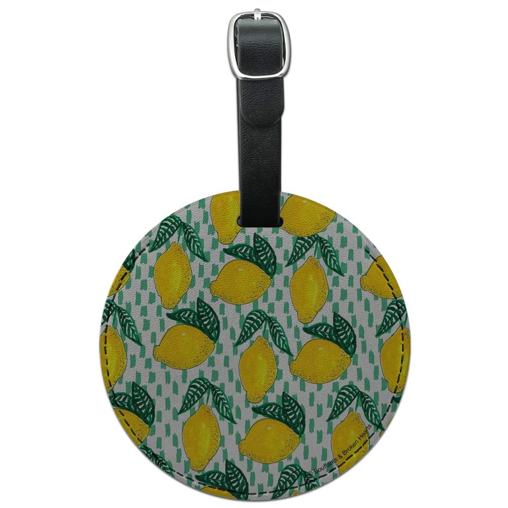 Stylish Round Leather Luggage Tag with Lemon Pattern - Durable Suitcase ID Tag for Travel & Carry-On Bags - Perfect for Vacation, Business Trips & Airport Identification