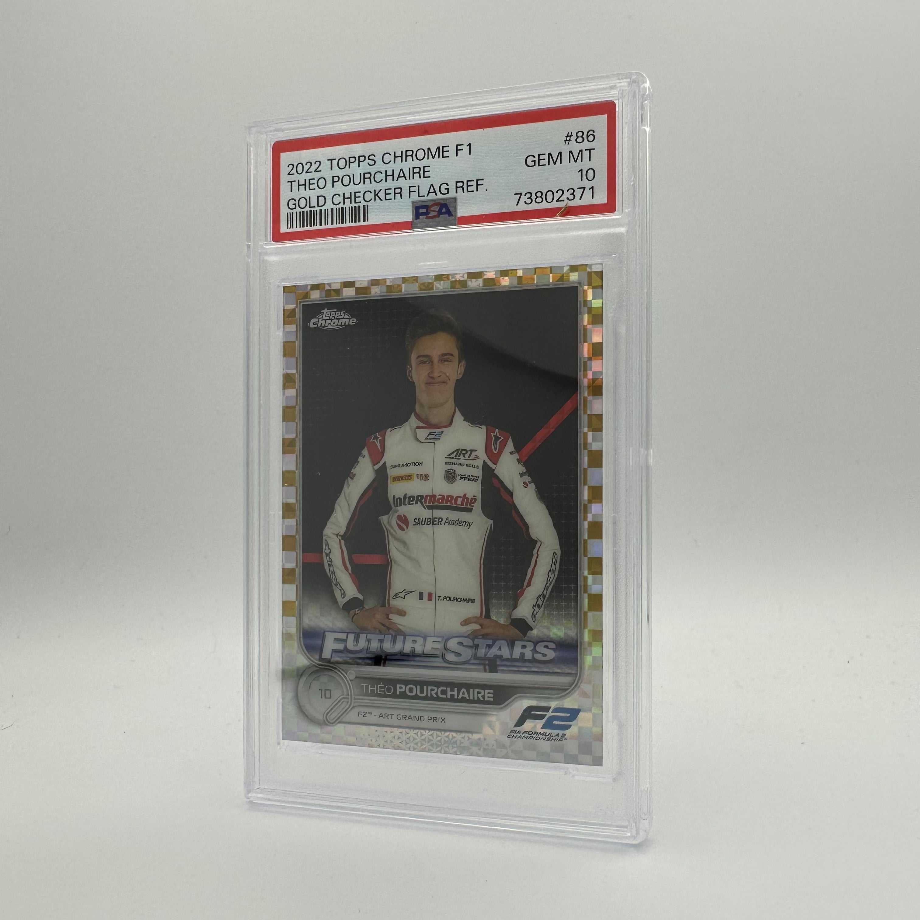 2006 Theo Pourchaire #86 PSA 10 Gold Checker Flag Refractor - Rare Racing Sports Card for Collectors & Fans - Perfect for Display, Trading & Investment