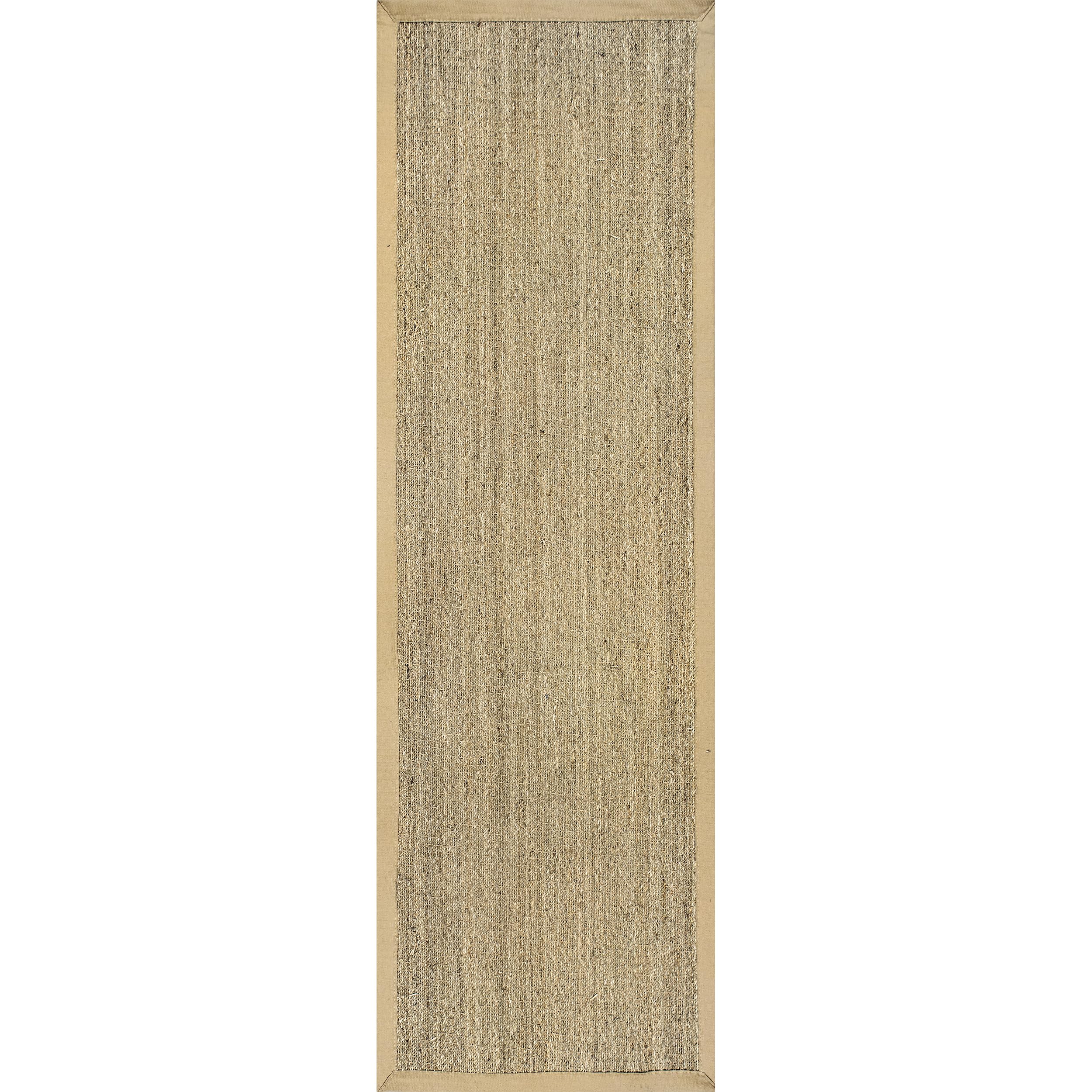 nuLOOM 2x14 Elijah Seagrass Area Rug - Natural Beige Farmhouse Style Cotton Bordered Basketweave Rug for Bedroom, Living Room, Dining Room | Eco-Friendly Natural Fiber Floor Mat for Hallway, Office, Kitchen & Entryway Decor