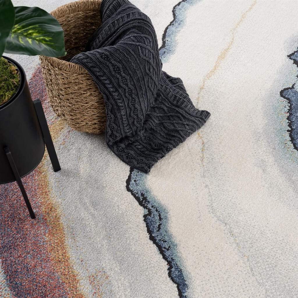 LaDole Rugs Modern Abstract Area Rug - Marble Lava Pattern in Turquoise Blue, Ivory & Red - 3x5 Feet (2'7