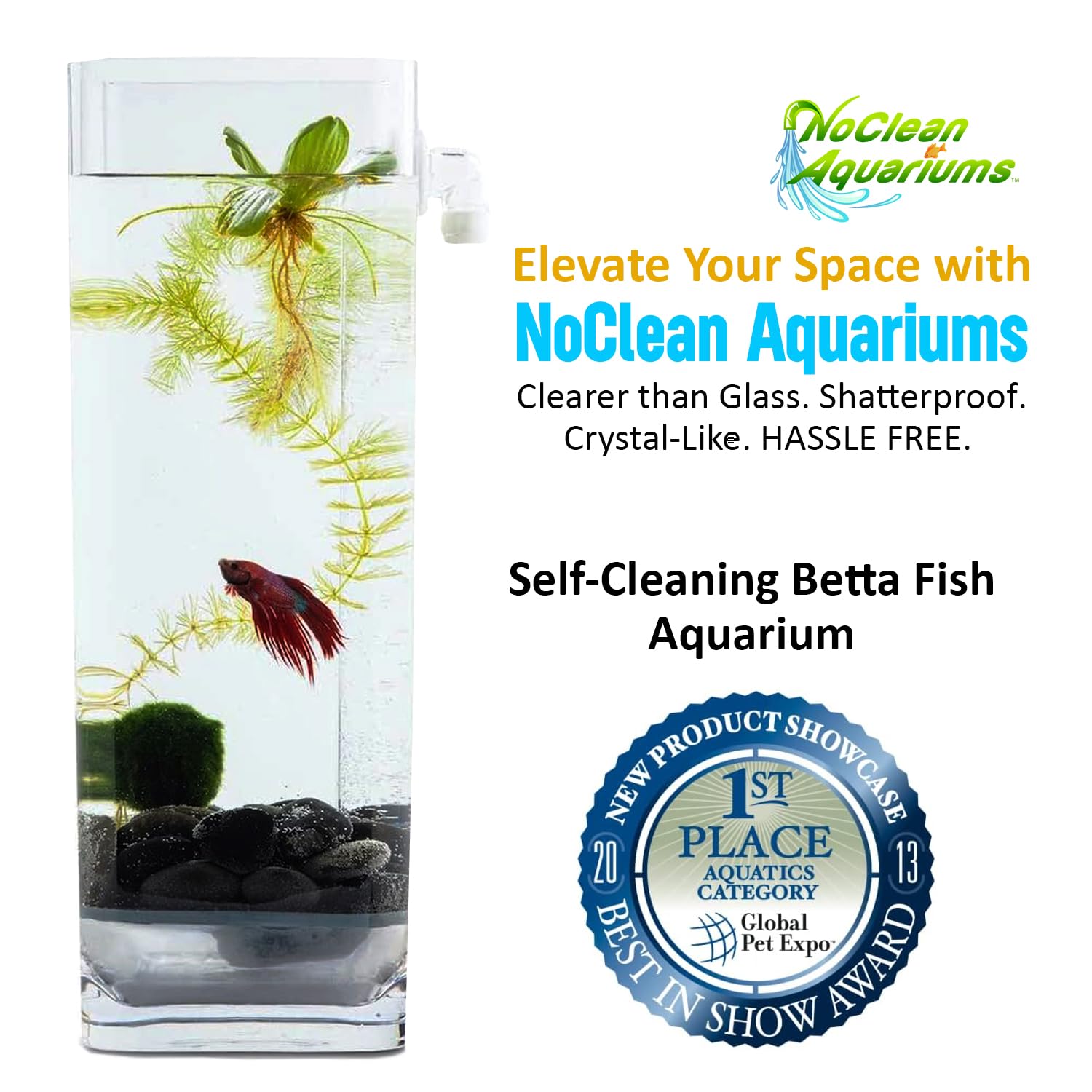 Eco-Friendly Self-Cleaning Betta Fish Tank Kit with Natural River Stones & Fish Food - Perfect for Home, Office Desk & Small Space Aquarium Setup