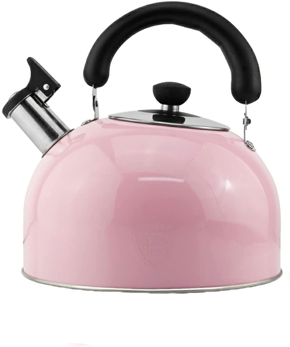 Whistling Stovetop Tea Kettle - Pink Stainless Steel with Anti-Scalding Foldable Handle - Compatible with Gas & Induction Cooktops - Perfect for Home, Office & Camping (19.524)