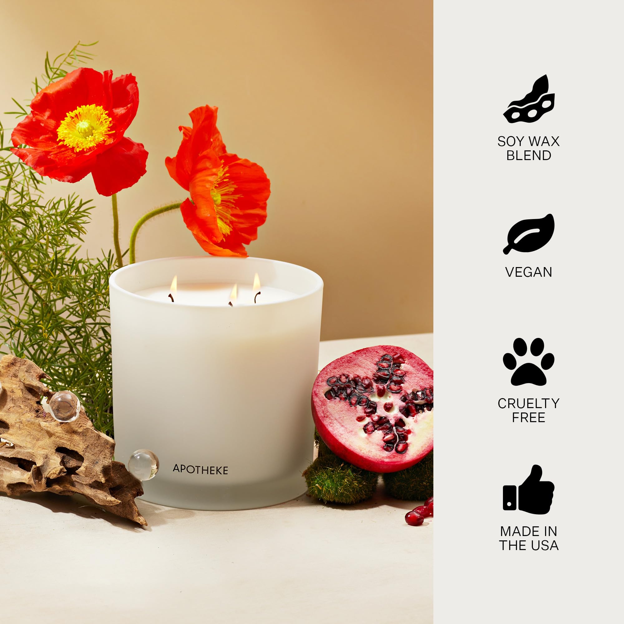 Apotheke 3-Wick Scented Soy Wax Candle - 26oz Long-Lasting Home Fragrance (120-140 Hours) with Apricot Red Currant, Grapefruit, Pomegranate & Sandalwood Notes - Perfect for Living Room, Bedroom, Bathroom & Relaxation