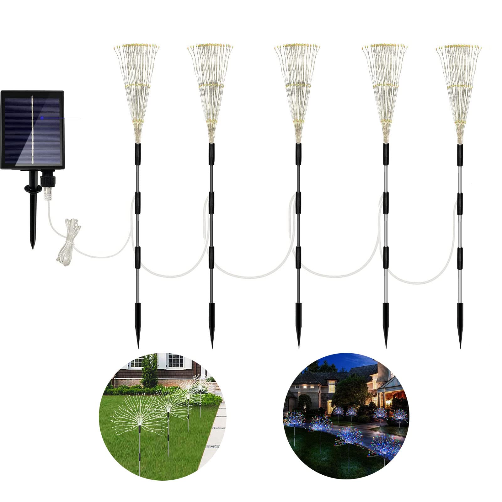 120 LED Solar Garden Lights Outdoor Waterproof with Remote - 8 Lighting Modes Copper Wire Firework Stake Lights for Landscape, Patio, Yard - Perfect for Christmas, Birthday, Wedding Decorations (5 Pack)