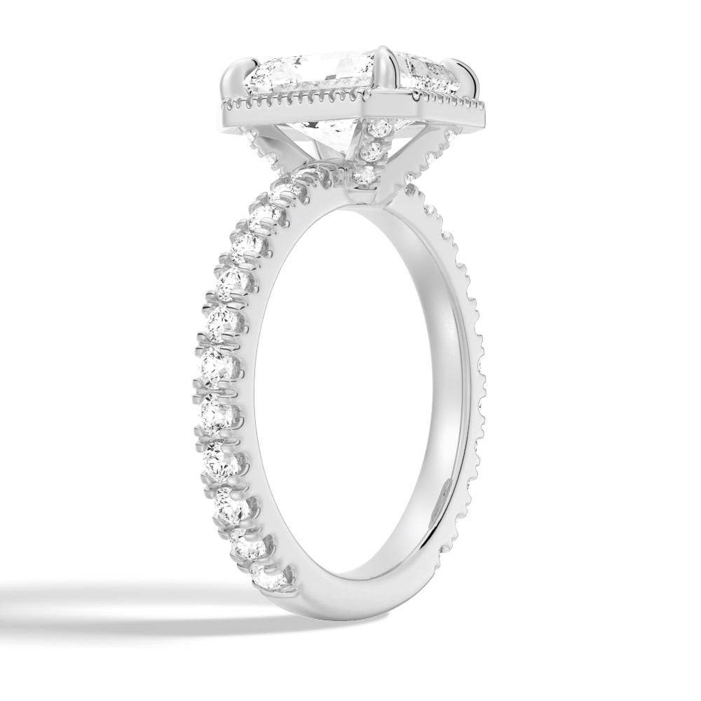 Radiant Cut Moissanite Half Eternity Halo Engagement Ring for Women - Perfect for Proposals, Weddings & Anniversary Gifts