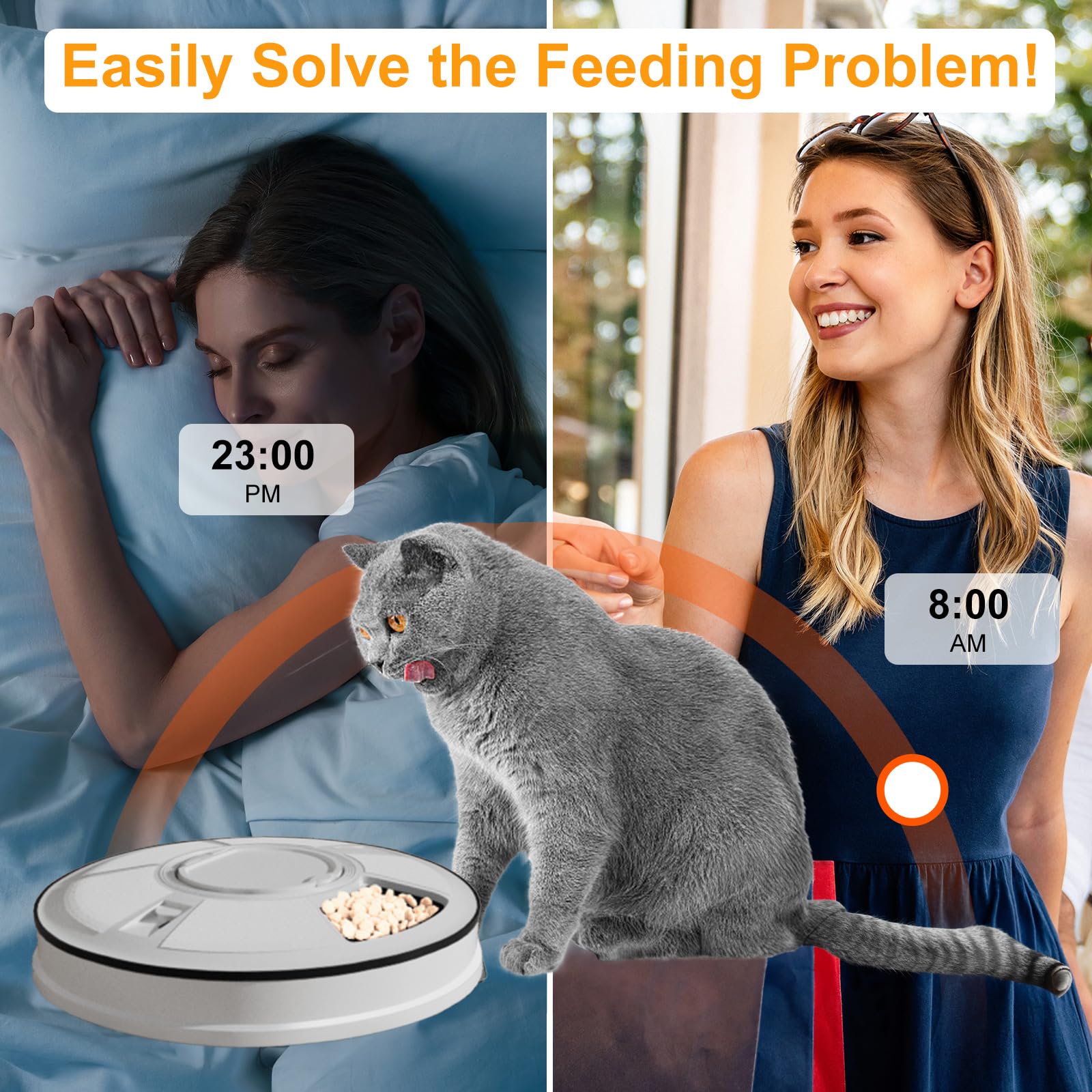Automatic Cat Feeder for Wet & Dry Food - 6 Meal Programmable Pet Feeder with Timer, Easy to Clean - Smart Automatic Pet Feeder for Cats & Small Dogs (Black) - Perfect for Travel, Workdays & Multi-Pet Homes