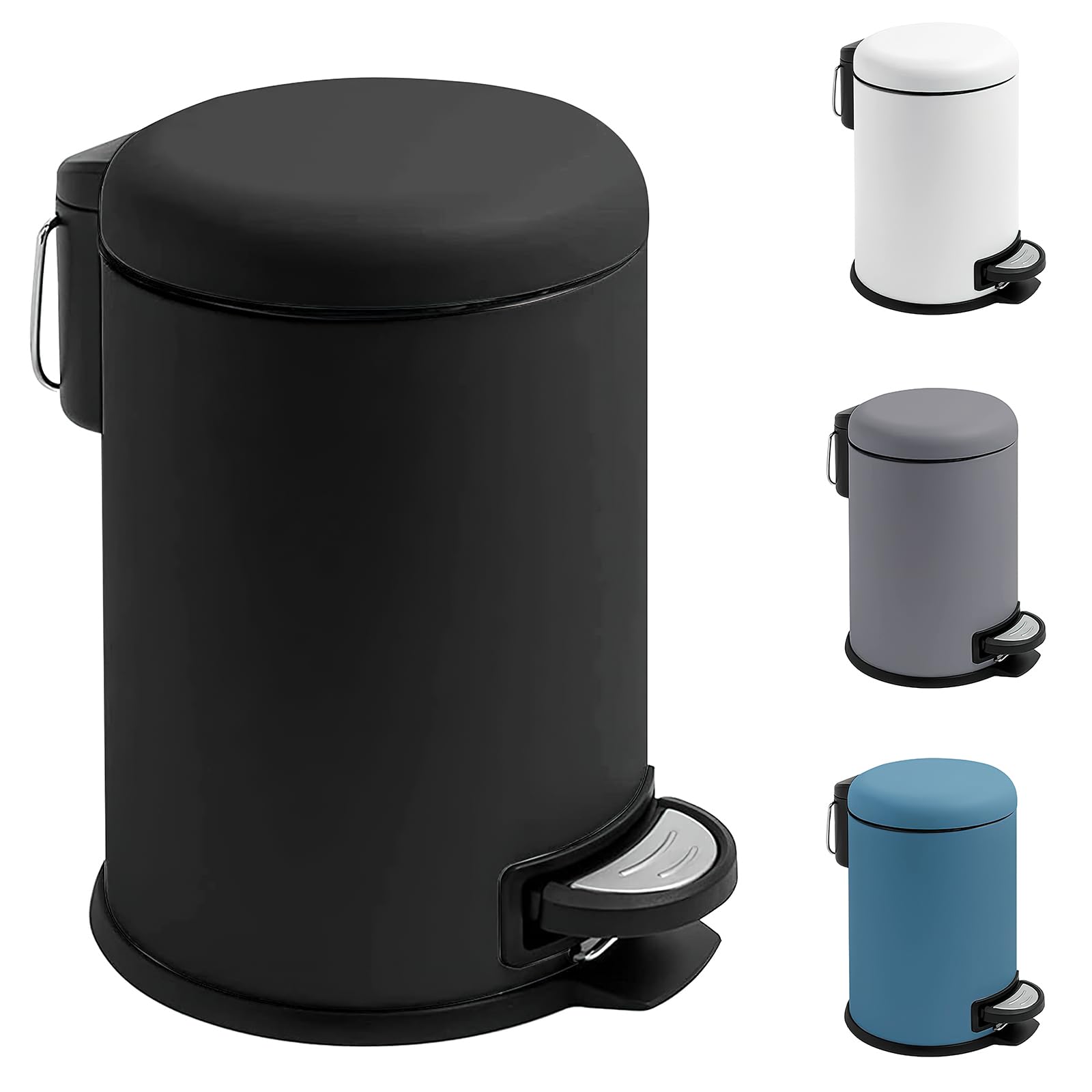 Small Foot Pedal Trash Can 0.8 Gallon - Soft Close Lid Stainless Steel Bathroom Waste Bin with Removable Inner Basket - Perfect for Vanity, Bedroom, Office & Kitchen Use