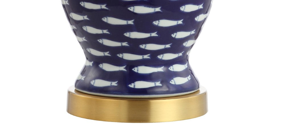 School of Fish 22 Ginger Jar Ceramic & Metal LED Table Lamp - Elegant Home Decor for Living Room, Bedroom, or Office Lighting