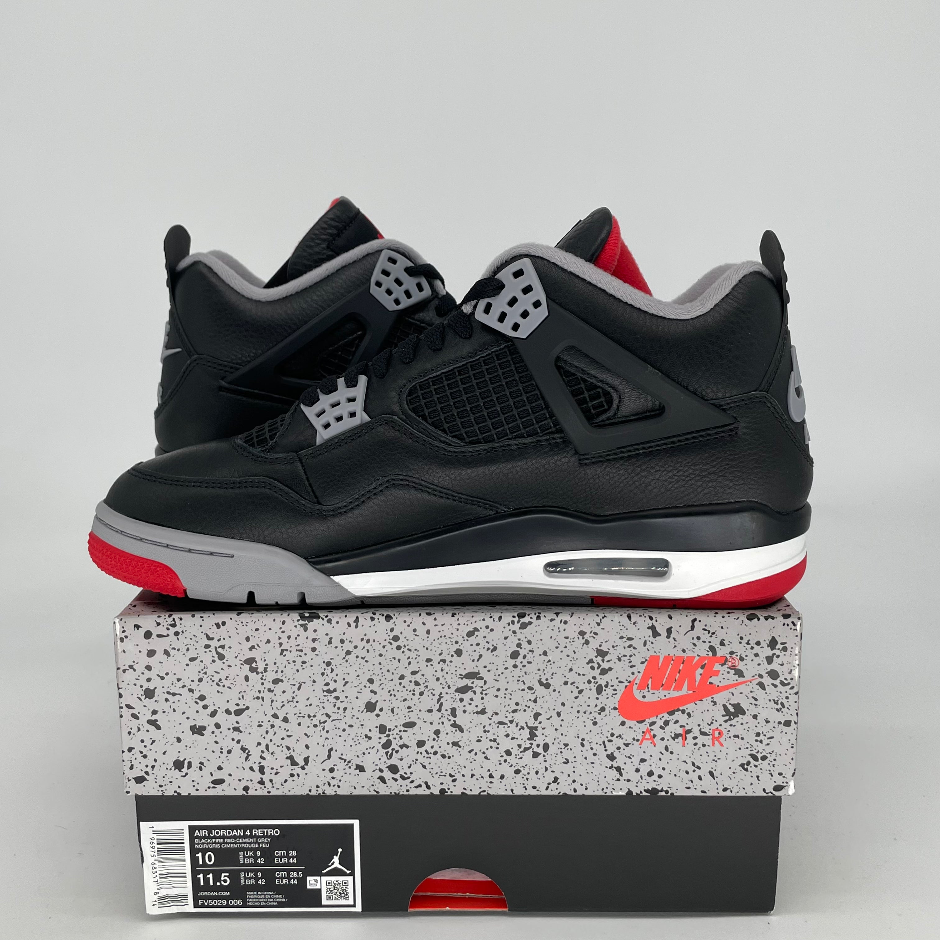 Original Air Jordan 4 Bred Reimagined Men's Basketball Shoes - Size 10 & 11.5W (FV5029-006) | Retro Sneakers for Streetwear & Casual Outfits