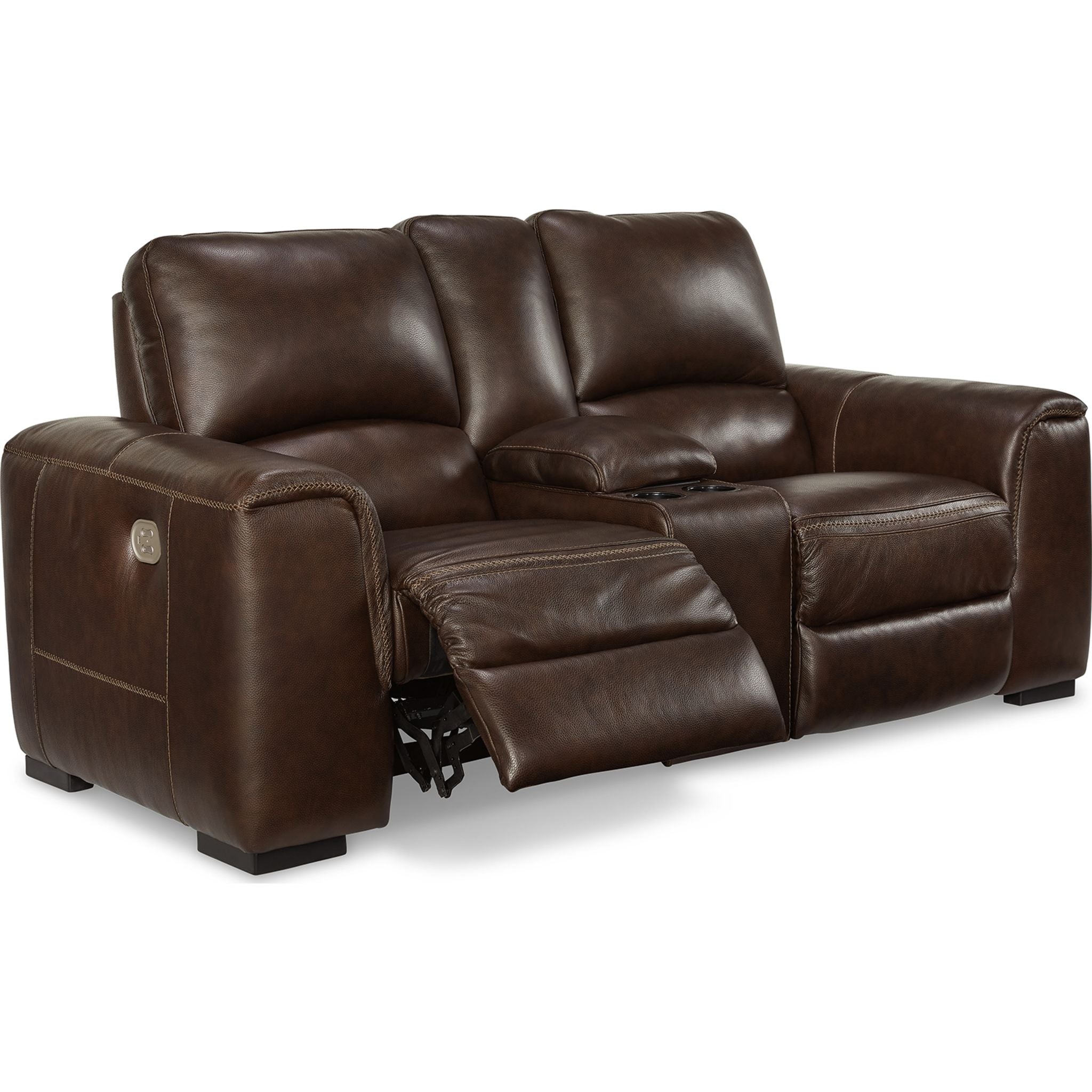 Alessandro Power Reclining Loveseat with Console in Walnut Finish - Modern Reclining Sofa for Living Room, Home Theater & Relaxation
