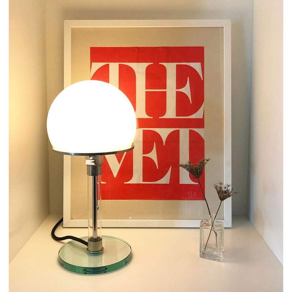 Bauhaus Style Modern Table Lamp - White Glass Shade Desk Light for Bedroom, Living Room & Office Decor (18x38cm) | Minimalist Nightstand Lamp for Reading & Ambient Lighting