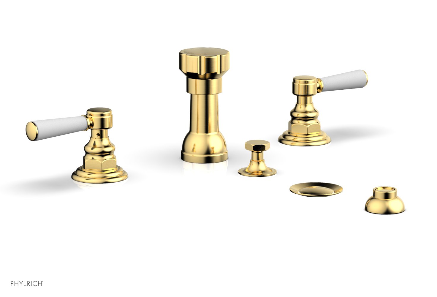 HEX TRADITIONAL Four Hole Bidet Faucet Set with Satin White Lever Handles - Model 500 61 - Perfect for Bathroom Renovation and Modern Toilet Upgrades