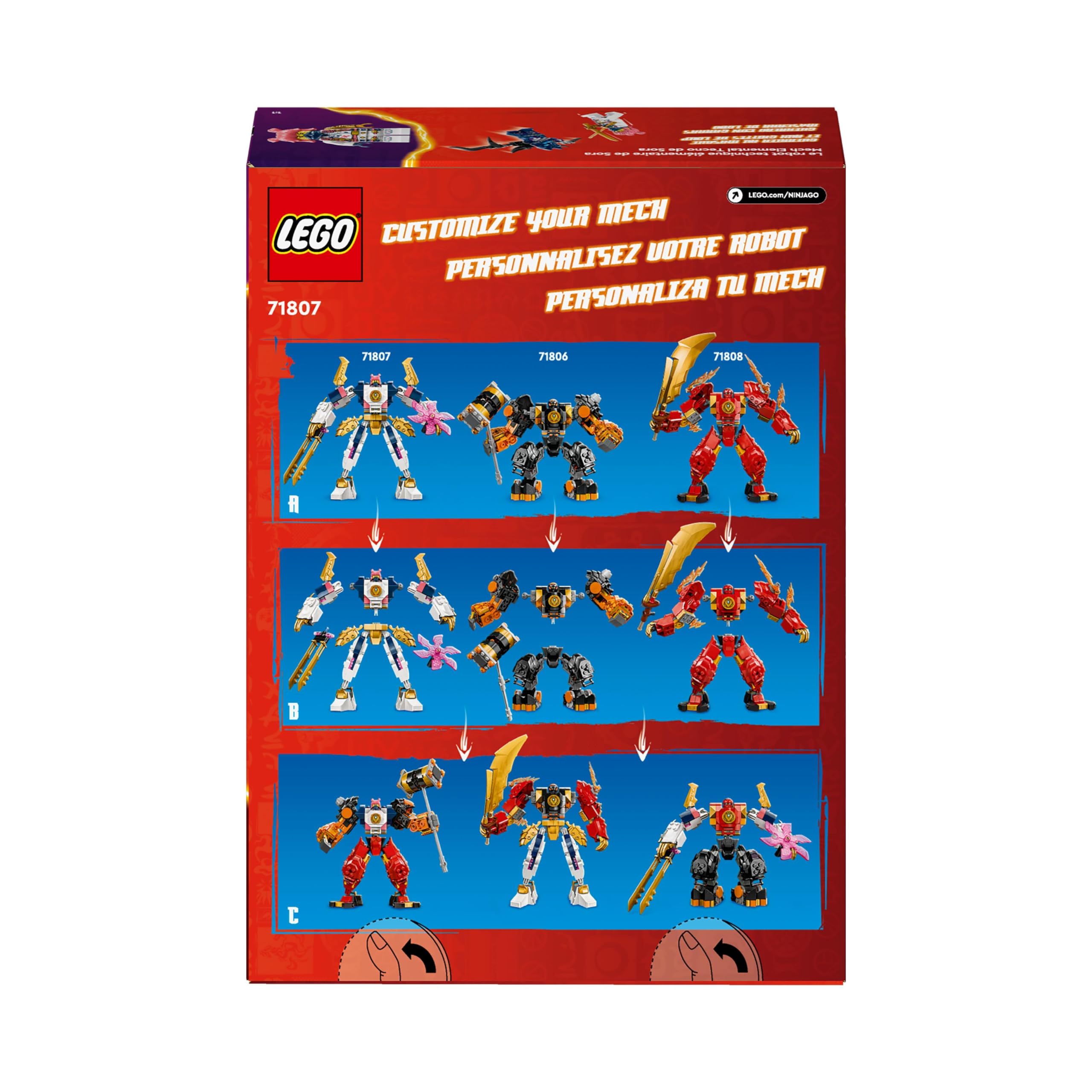 LEGO Ninjago Sora's Elemental Robot Building Toy Set with Minifigure - 71807 - Creative Construction Kit for Kids Ages 7+ - Perfect Birthday Gift for Boys & Girls - Ninja Play & Display Scenes