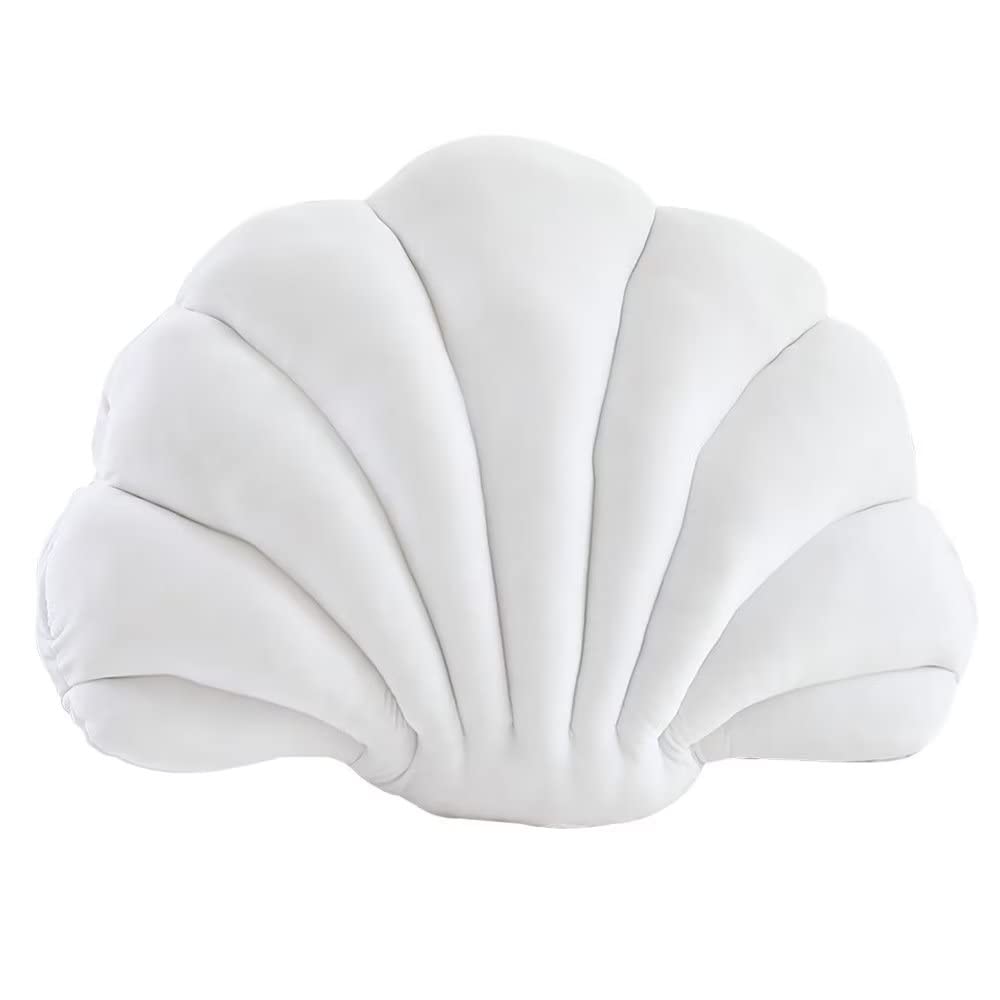 3D Velvet Seashell Throw Pillows - Soft Decorative White Seashell Shaped Cushion for Bed, Sofa & Home Decor (Medium 13.39x9.84 Inch) - Perfect for Coastal, Beach House & Boho Bedroom Styling