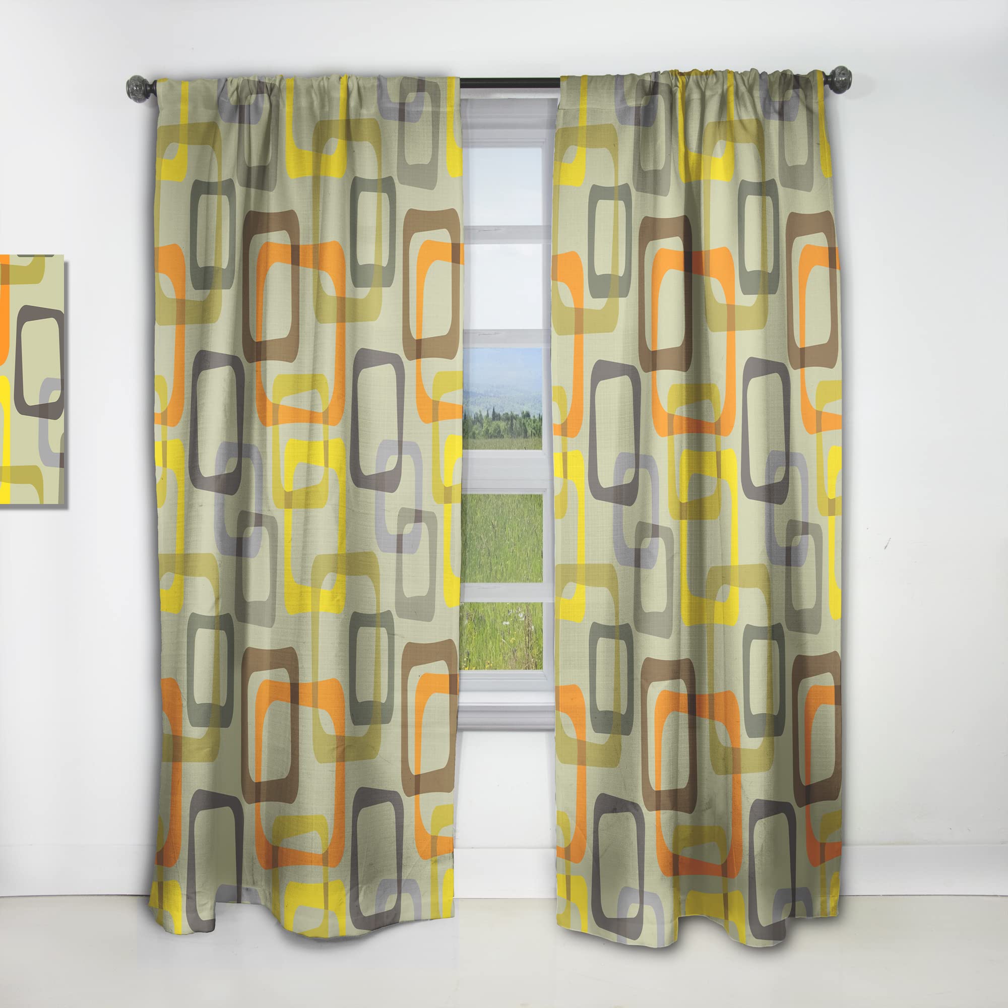 DesignQ Retro Square Design VII Thermal Insulated Curtains - Single Panel 52x63 Inches for Bedroom & Living Room - Perfect for Home Decor, Blackout & Energy Saving