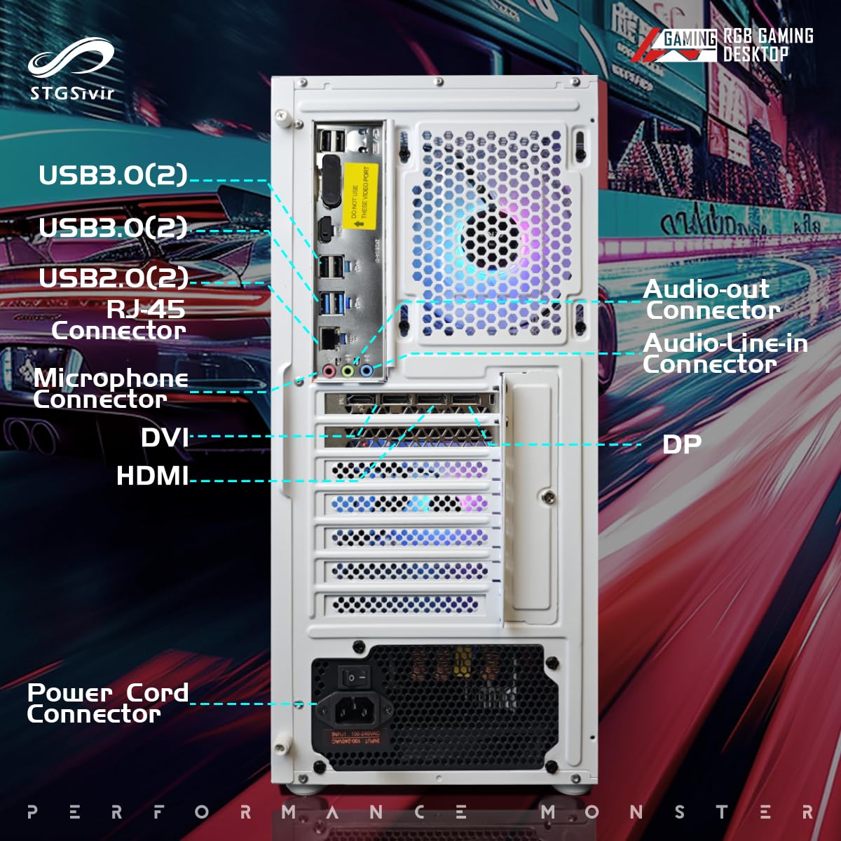 STGsivir White Gaming PC Desktop Computer Tower - RX 580 8GB GPU, Intel 10th Gen G5905 3.5GHz, 16GB DDR4 RAM, 1TB SSD, 600M WiFi, BT 5.0, RGB Gaming Case with Windows 11 - Perfect for Esports, Streaming & High-Performance Gaming