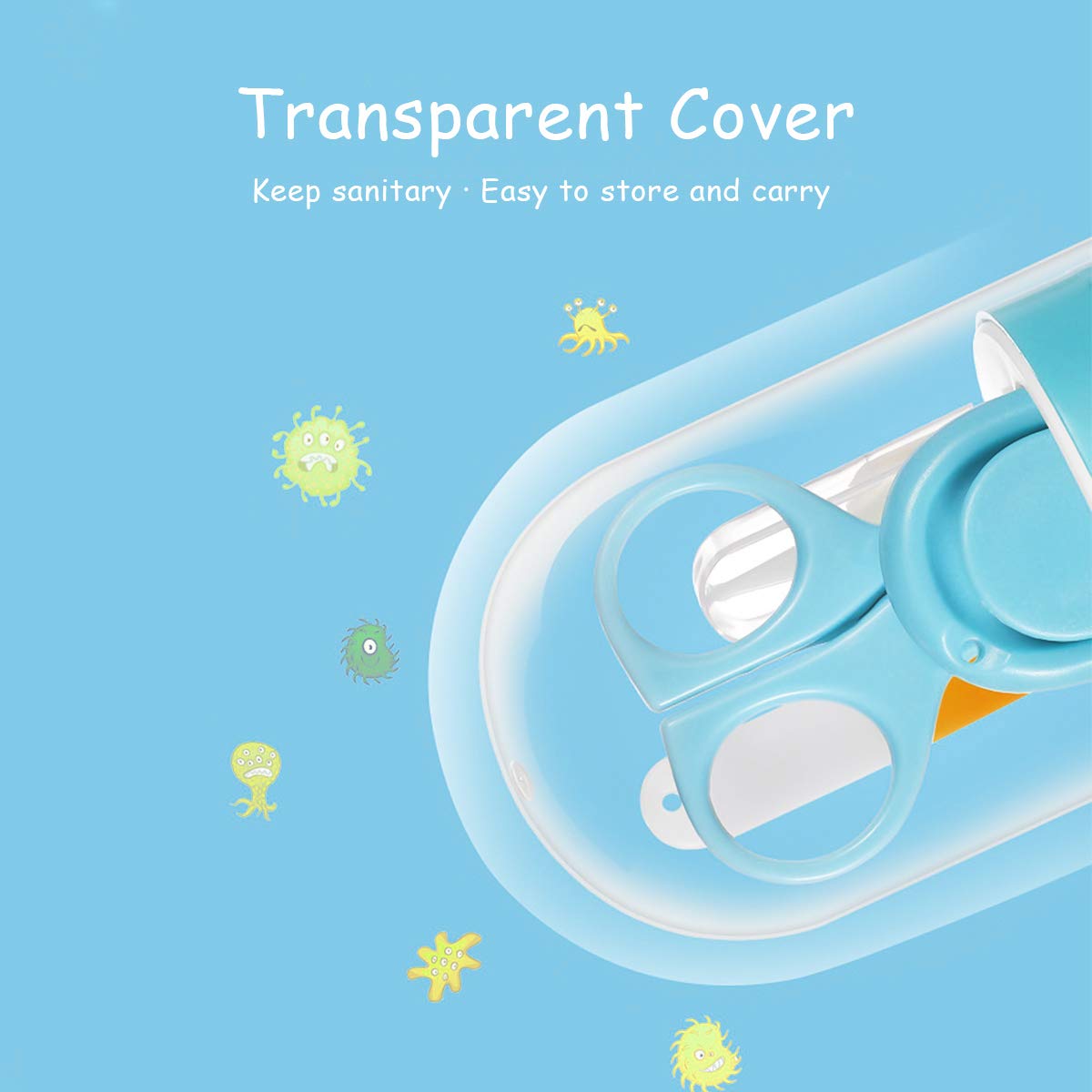 **4-in-1 Transparent Lid Baby Nail Care Kit – Safe Nail Clippers, Scissors, Nail File & Tweezers for Newborns, Infants & Toddlers (Blue) – Perfect for Gentle At-Home Baby Grooming & Hygiene**