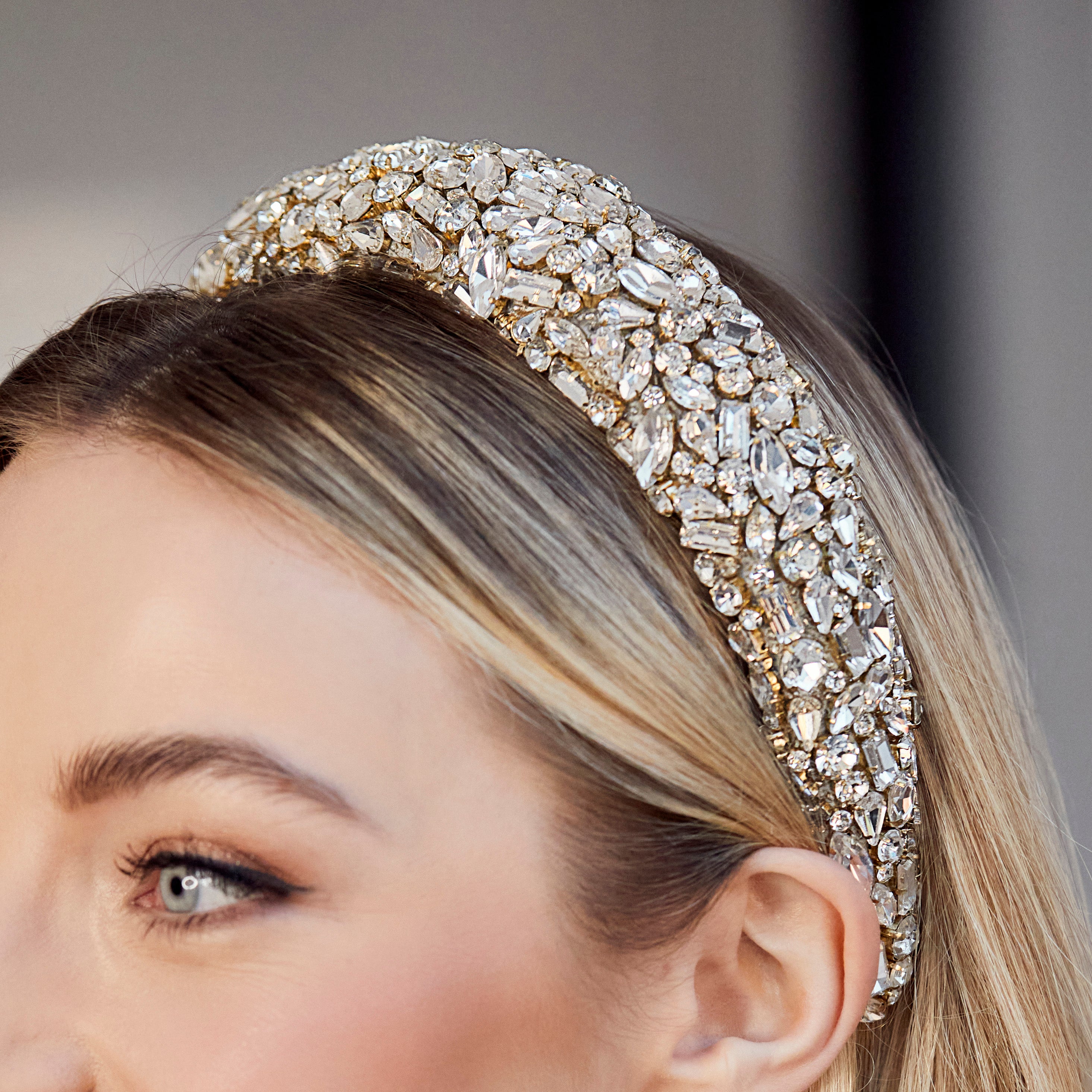 Gia Crystal Embellished Wide Headband for Women - Elegant Rhinestone Hair Accessories for Weddings, Parties & Special Occasions