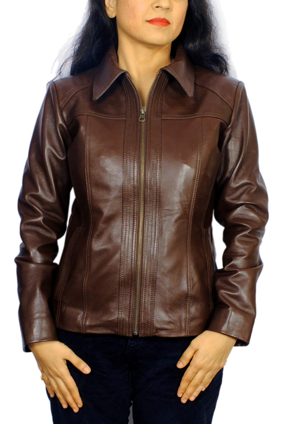 Women's Lambskin Leather Short Peacoat Jacket - Stylish Winter Coat for Women, Warm Faux Shearling Lined Jacket for Casual Outings & Office Wear
