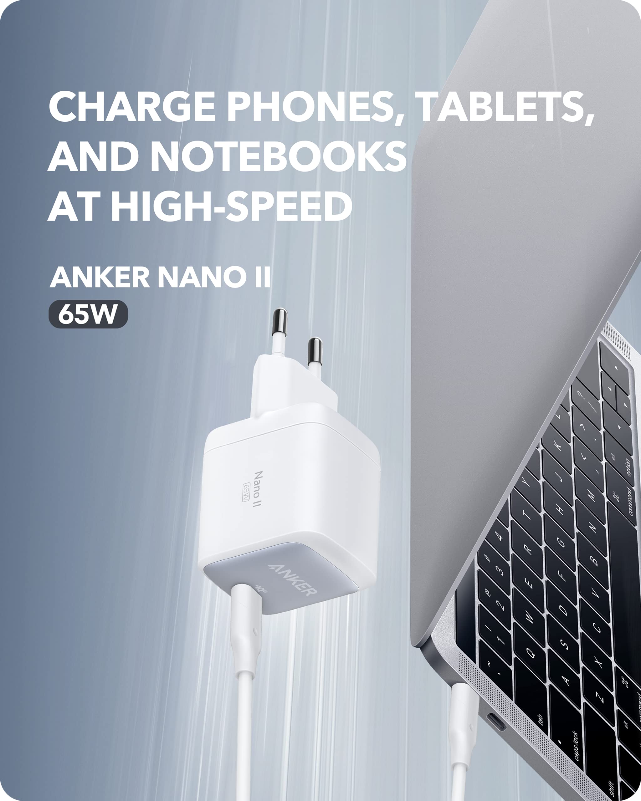 Anker Nano II 65W USB-C GaN II Fast Charger - Compact & Powerful Wall Charger for MacBook Pro/Air, Galaxy S20/S10, iPhone 12/13/14 Series, iPad Pro, Pixel - White | Perfect for Travel, Office & Home Charging