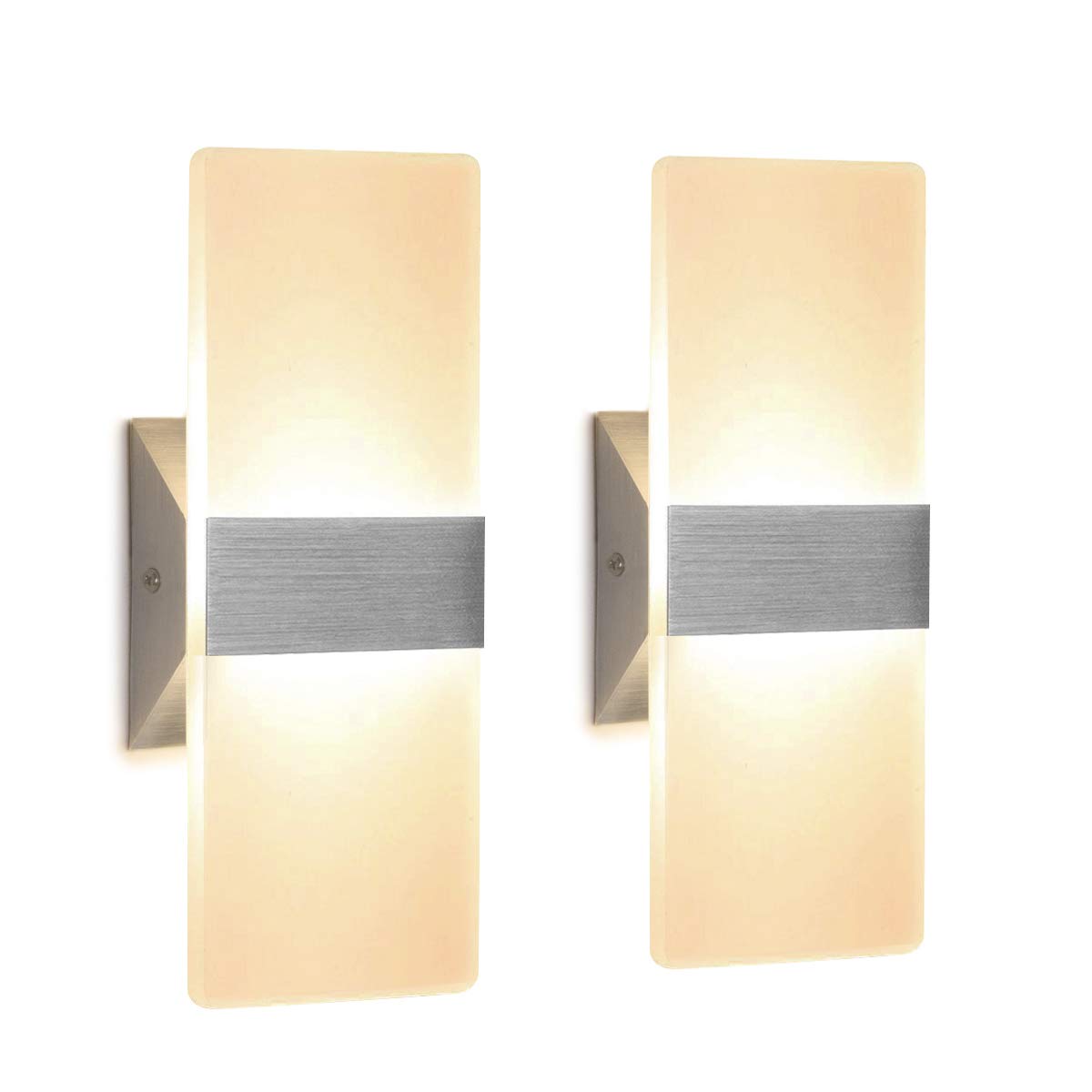 Modern LED Wall Sconce Set of 2 - 12W Warm White Acrylic Hardwired Wall Mounted Lights for Living Room, Bedroom & Hallway Lighting