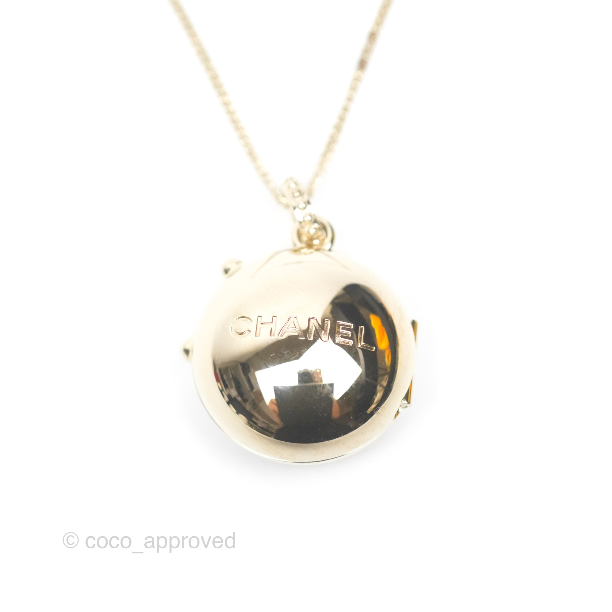 Chanel CC Sphere Locket Necklace in Gold Tone - Elegant Pendant for Women, Perfect for Parties, Weddings & Special Occasions