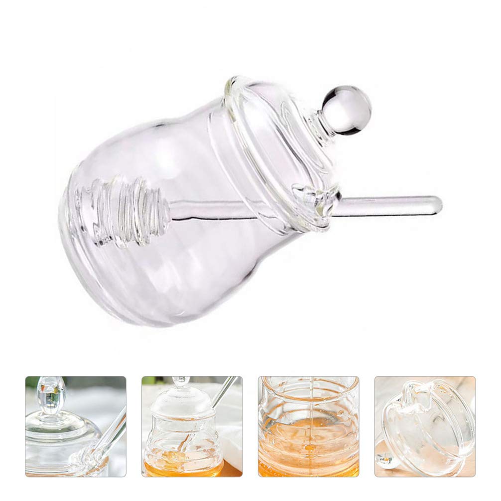 DOITOOL 1 Set Plastic Honey Dispenser with Dipper - BPA-Free Syrup Pot, Sugar Jar & Kitchen Container for Honey, Maple Syrup, Oil & Sauces - Perfect for Coffee Bars, Bakeries & Home Kitchens