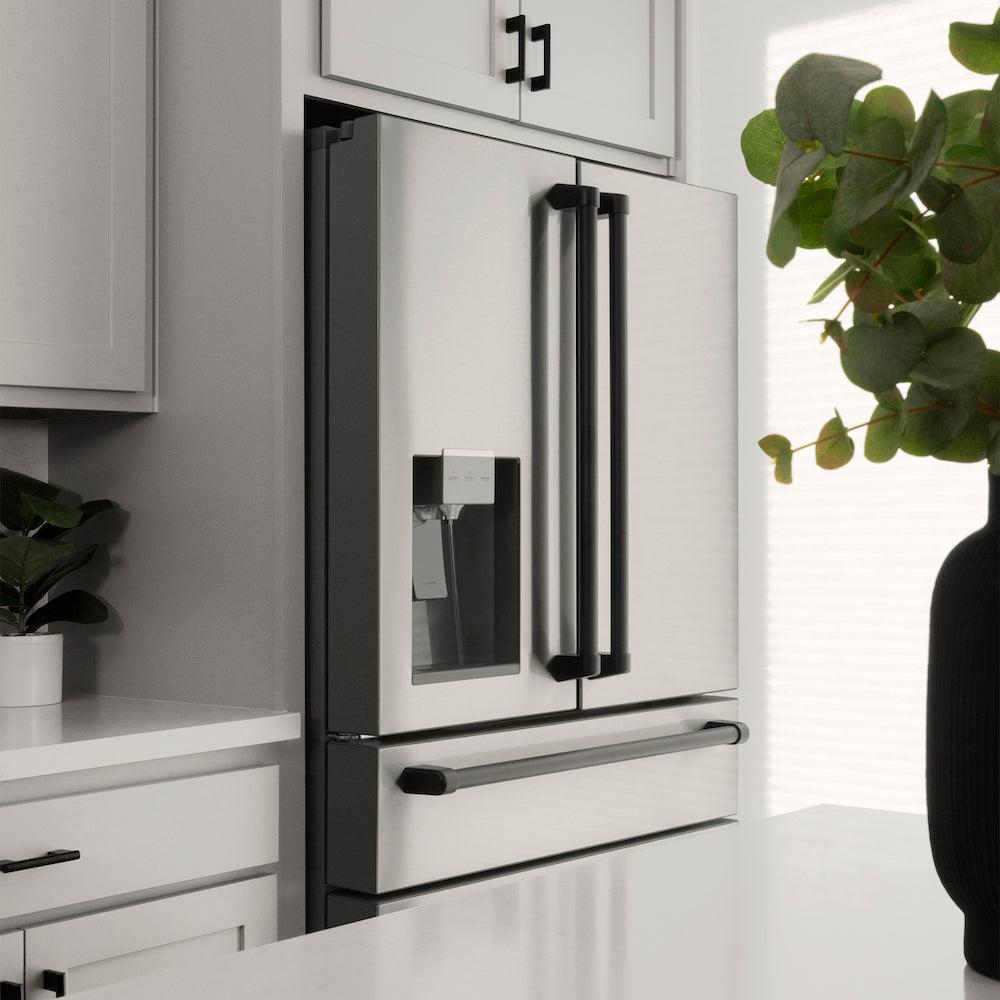 ZLINE Autograph Edition 36 Inch Counter Depth French Door Refrigerator - 21.6 cu.ft Capacity, Fingerprint Resistant Stainless Steel with Matte Black Handles, Built-in Water and Ice Dispenser (RFMZ W 36 MB) - Perfect for Modern Kitchens, Open Floor Plans and Entertaining Guests