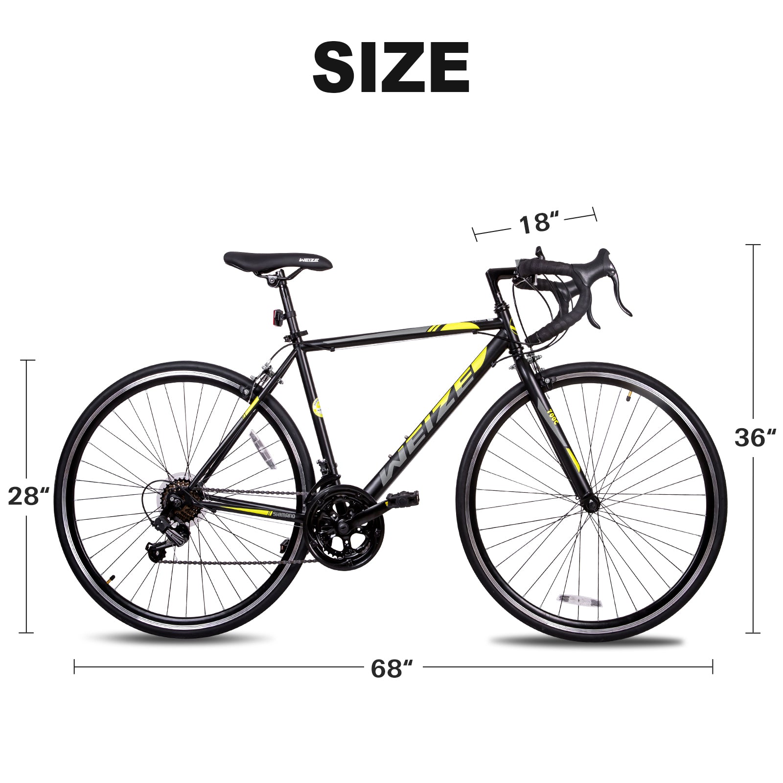 WEIZE 700C Road Bike - Shimano 14 Speed Commuter Bicycle with Drop Bar & Caliper Brakes - High Carbon Steel Hybrid Bike for Men & Women - Perfect for Urban Commuting, Fitness Riding & Weekend Adventures (Black)