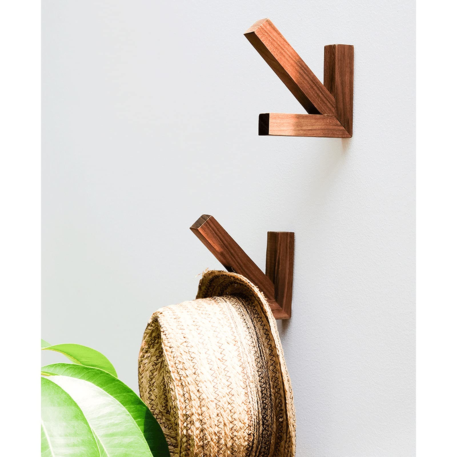Natural Wood Coat Hooks - Wall Mounted Hangers for Jackets, Hats & Bags | Solid Black Walnut Wooden Hooks | Durable Wall Decoration & Storage Solution for Entryway, Bedroom & Bathroom