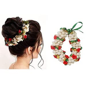 BOXO Fabric Bridal Flower Bun Hair Gajra Accessory - 1 Piece Wedding Hair Jewelry for Brides, Indian Bridal Hairstyle Decoration | Perfect for Weddings, Mehendi & Special Occasions