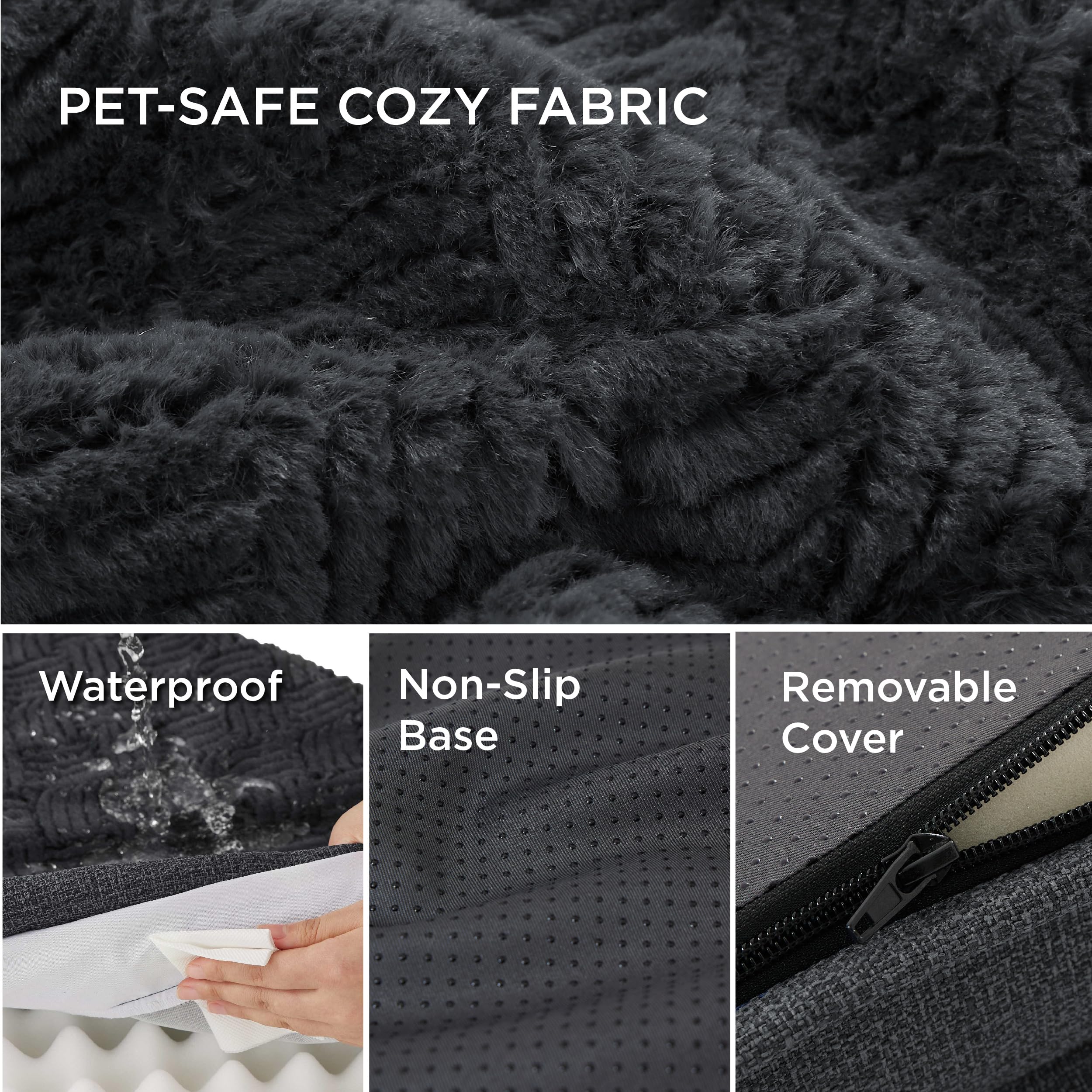 Bedsure Orthopedic Dog Bed for Extra Large Dogs - Egg Crate Foam Support, Waterproof & Washable Cover, Plush Velvet Surface, Non-Slip Bottom - Perfect for Large Breed Dogs in Living Room, Bedroom or Kennel (Charcoal)