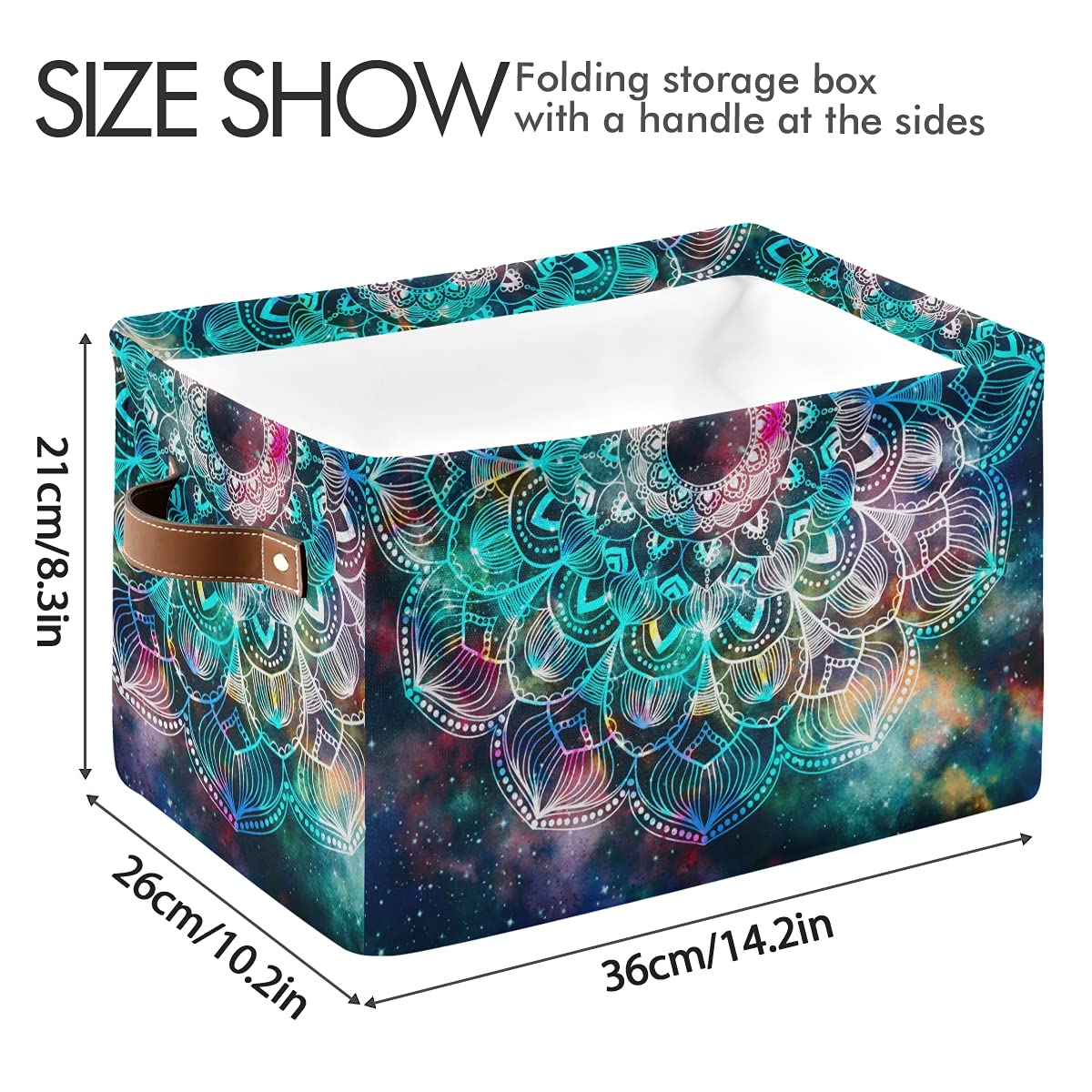 Bright Galaxy Mandala Foldable Fabric Storage Bins - Large Capacity Closet Organizers with Reinforced Handles (2-Pack) | Perfect for Bedroom, Closet, Nursery & Office Organization