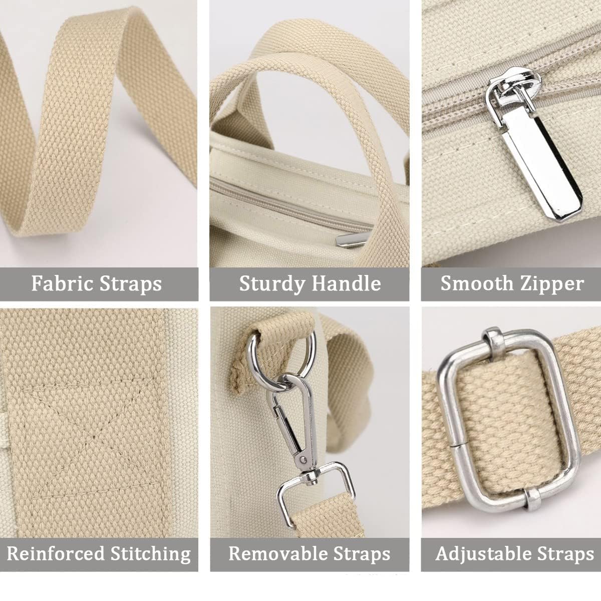 Zippered Multi-Pocket Canvas Tote Bag - Crossbody & Shoulder Bag for Travel & Shopping