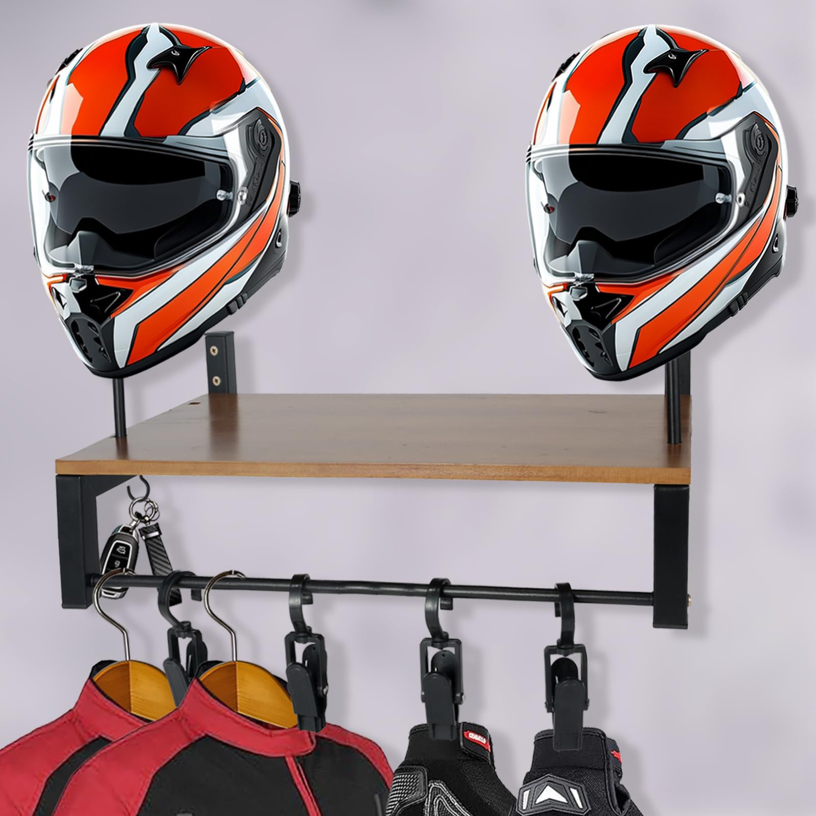 Motorcycle Helmet Wall Mount Rack - Dual Helmet Holder for Storage & Display - Perfect for Garage & Bike Accessories