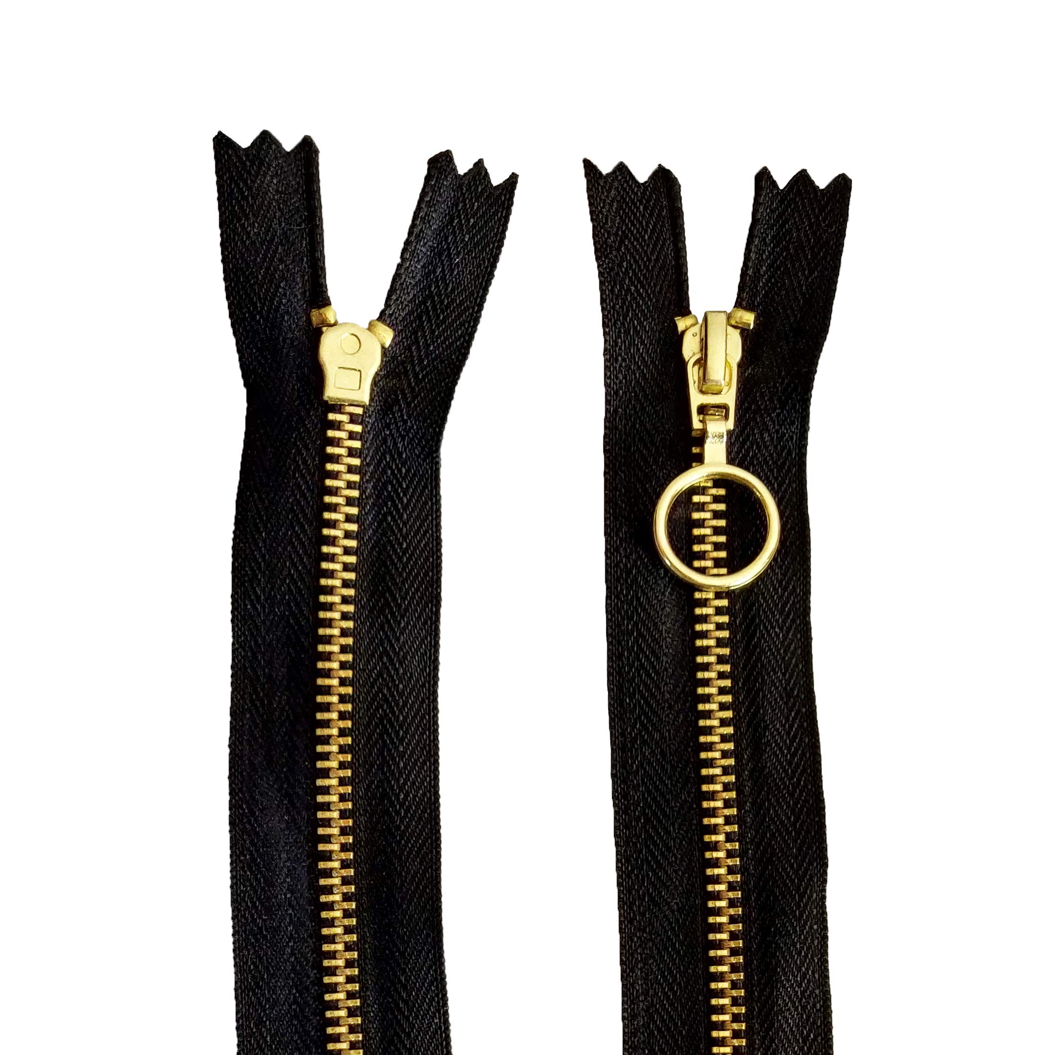 KGS #5 Metal Zippers 12 Inch Gold Ring Pull - 5 Pack for Jeans, Bags & Sewing Crafts | Durable Replacement Zippers for DIY Projects, Fashion Design & Home Tailoring