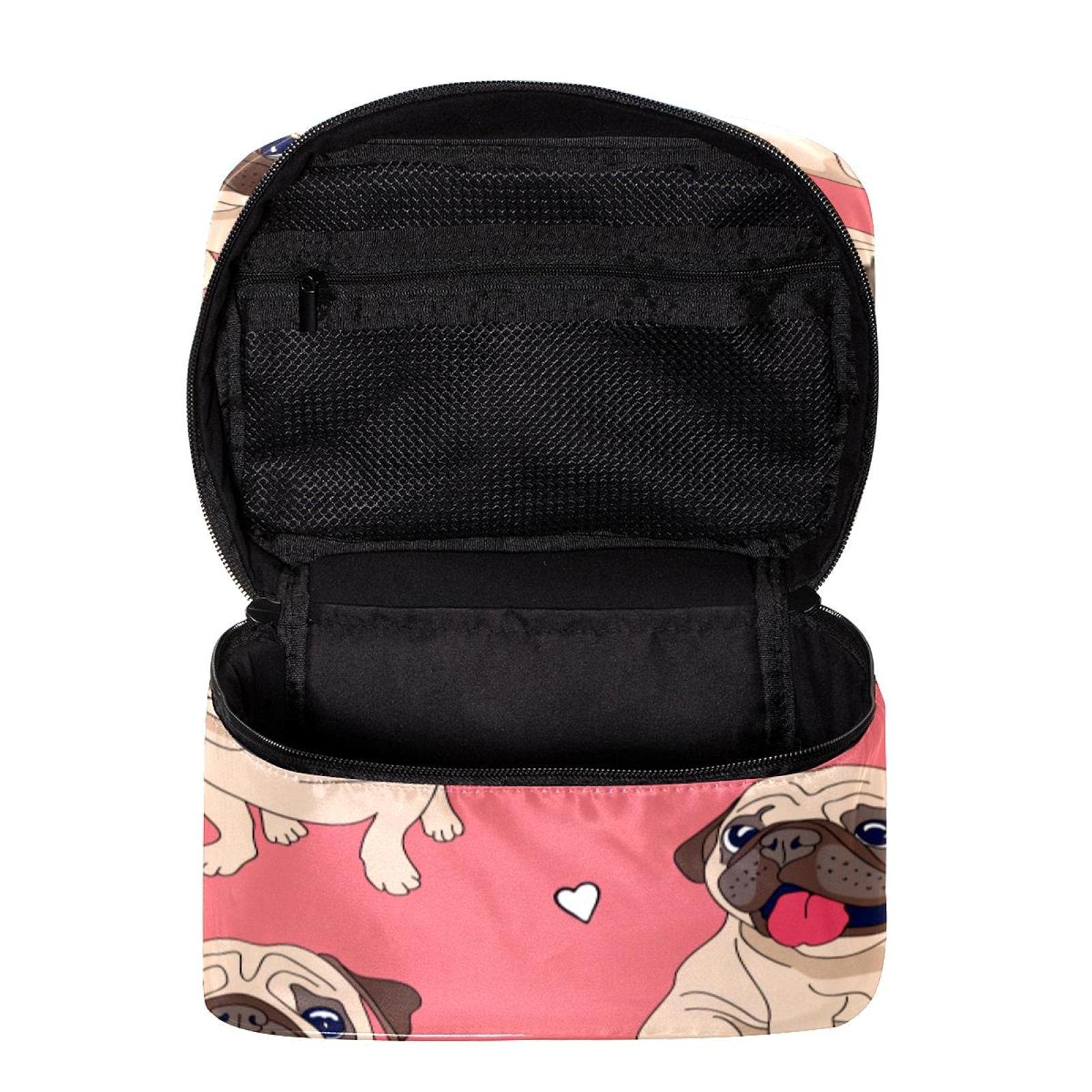 **Pink Pug Puppy Dog Heart Love Pattern Large Travel Makeup Bag - Cosmetic Organizer with Zipper, Toiletry Bag for Women & Girls - Perfect for Travel, Gym, and Daily Use**