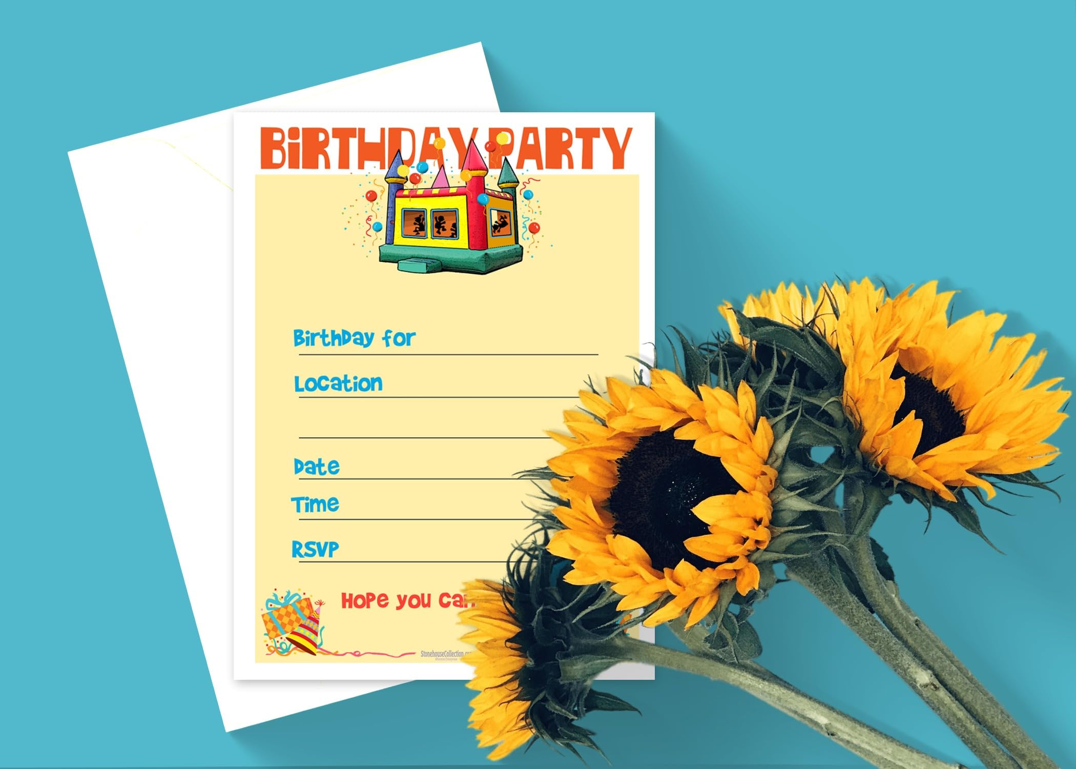 Stonehouse Collection - Bounce House Birthday Party Invitations Set of 25 with Envelopes | Fun Kids Birthday Party Supplies for Bounce House Theme Celebrations