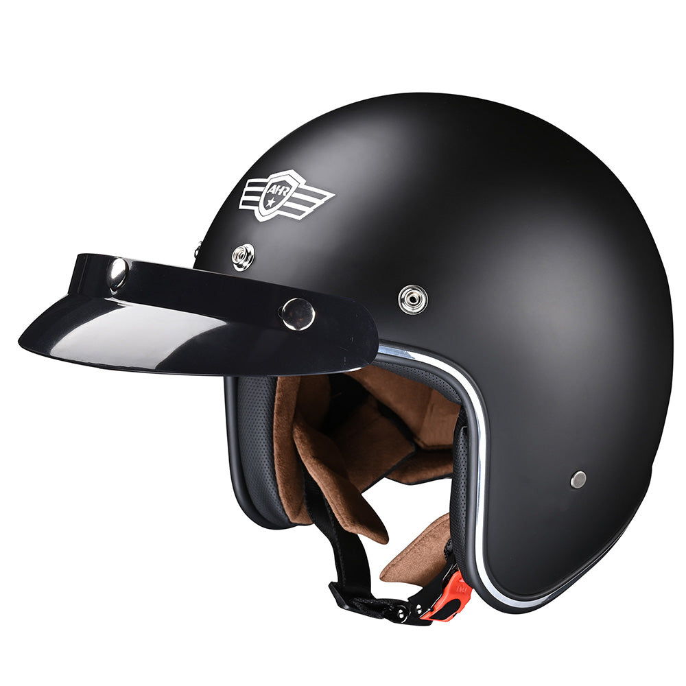 TheLAShop DOT Approved 3/4 Open Face Motorcycle Helmet with Visor - Matte Black for Cruiser, Scooter & Urban Riding