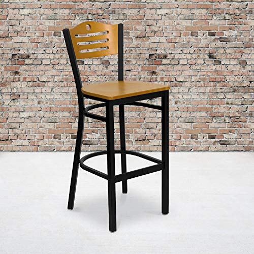 Natural Wood Back/Natural Wood Seat/Black Metal Frame