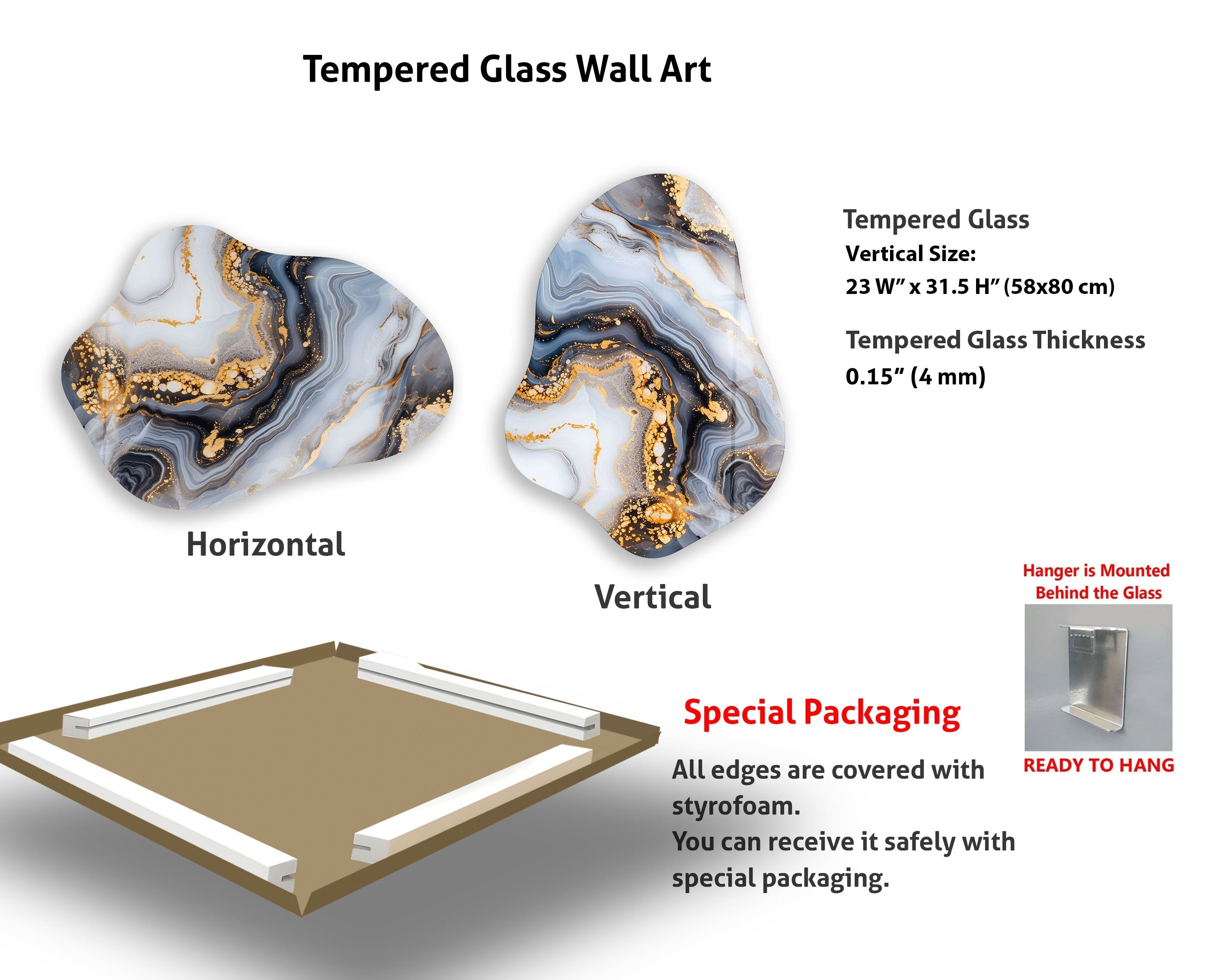 Blue Marble Printing Glass Wall Art - Modern Home Decor for Living Room, Bedroom & Office - Shatterproof Framed Glass Artwork