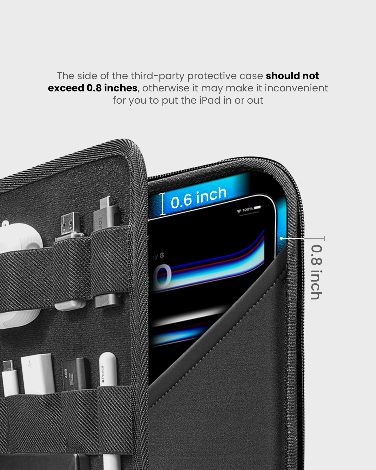 tomtoc Protective Sleeve Case for 13-inch iPad Pro M4 (2024) & iPad Air M2 | 12.9-inch iPad Pro M2/M1 | Durable Portfolio with Accessories Pocket | Perfect for iPad Pencil Pro, Adapter & Magic Keyboard | Ideal for Travel, Work & School Use