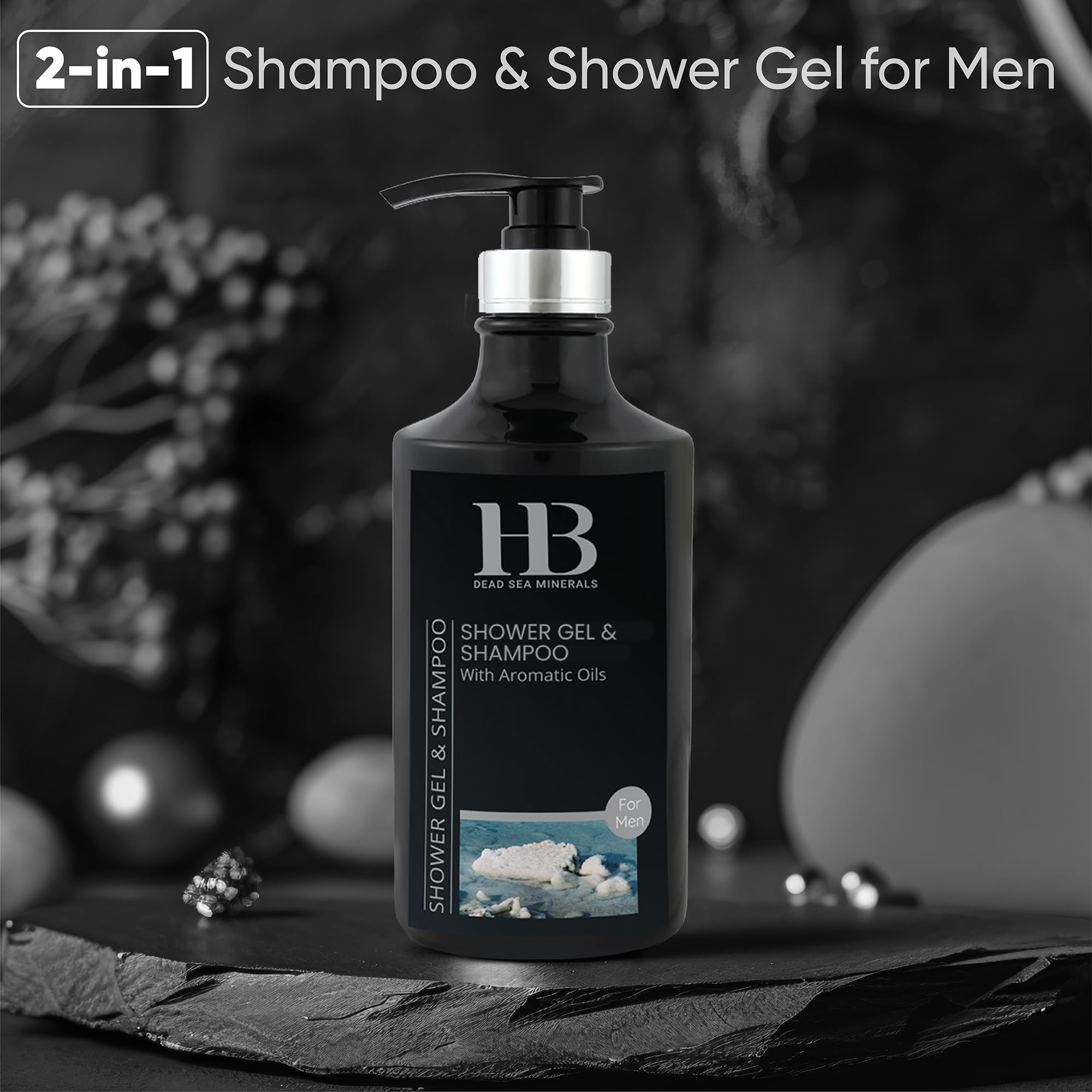 HB Dead Sea 2-in-1 Men's Body Wash & Shampoo with Natural Minerals - All-in-One Shower Gel for Skin & Hair Care - 780ml - Refreshing Scent for Daily Use in Gym, Travel & Home