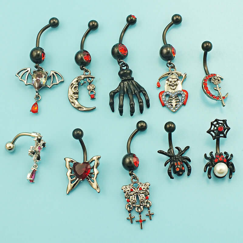 14G Goth Black Widow Vampire Bat Dangle Belly Button Rings - Body Jewelry for Piercing | Perfect for Halloween, Gothic Fashion & Alternative Style