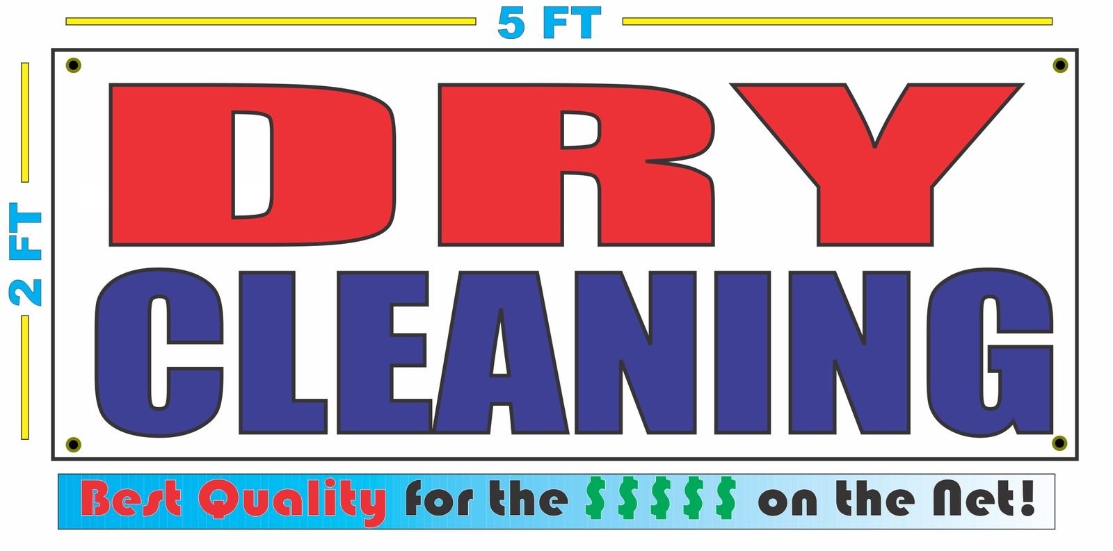 Dry Cleaning 2x5 Feet Banner Sign - Durable Vinyl Business Signage for Laundry Shops, Retail Stores & Commercial Use