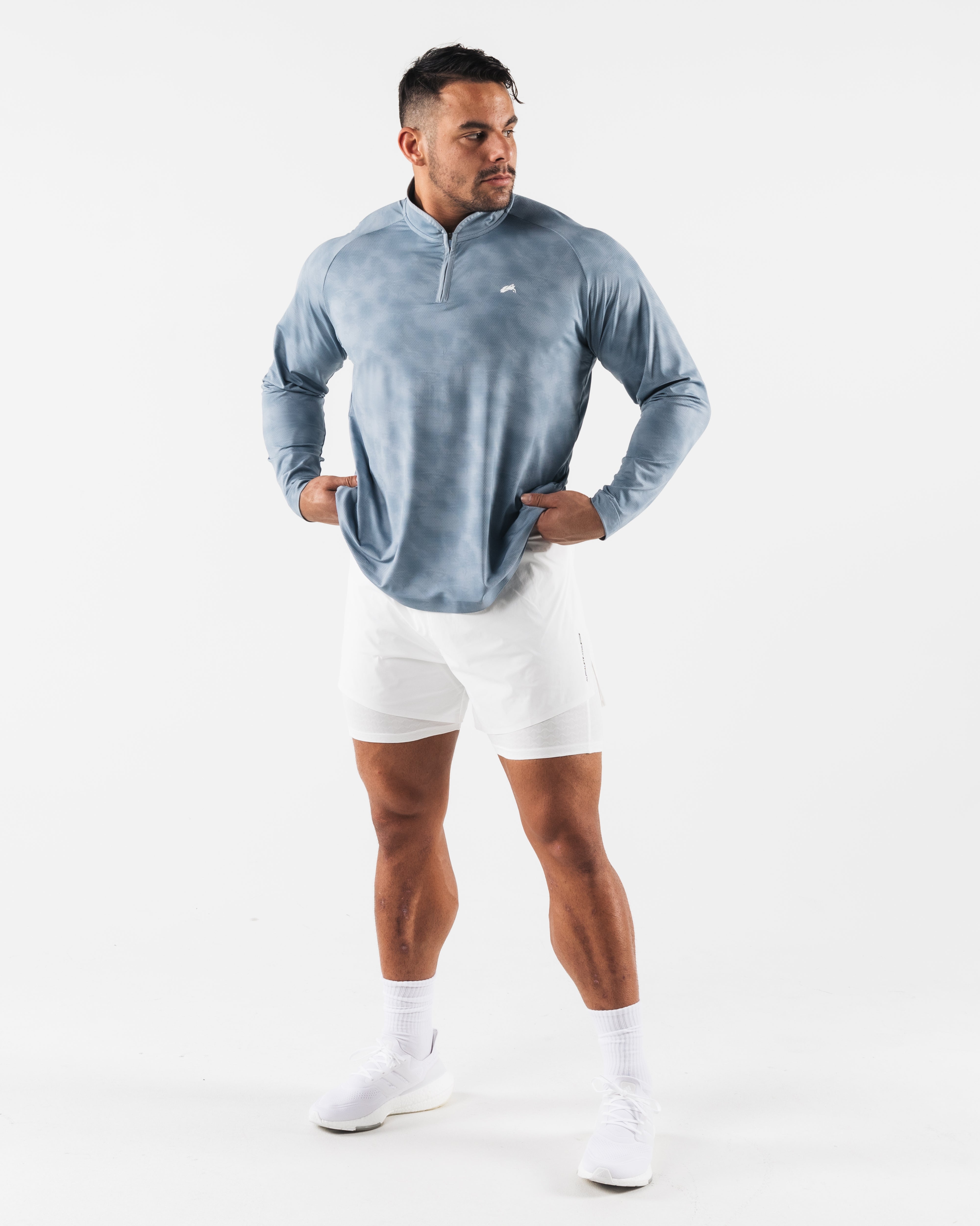 Men's Racer Quarter Zip Pullover with Slate Print - Lightweight Athletic Top for Running, Golf & Casual Wear