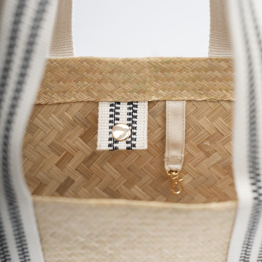 Eco-Friendly Bamboo Vegan Medium Tapered Tote Bag - Black & Cream - Perfect for Work, Shopping & Daily Essentials