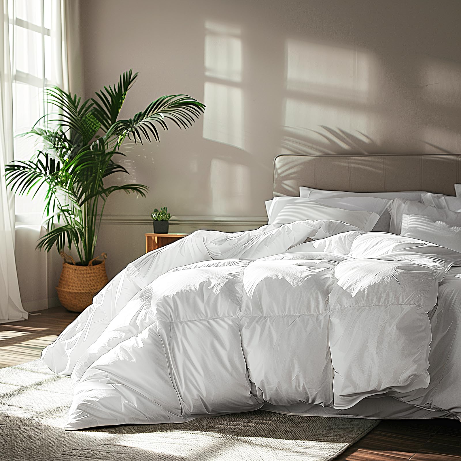 Serta Goose Feather Down Comforter Queen Size - 100% Cotton Duvet Insert - Hypoallergenic Luxury Bedding for All Seasons - Medium Warmth 90x90 Inches White - Perfect for Hotels, Guest Rooms & Cozy Home Bedrooms