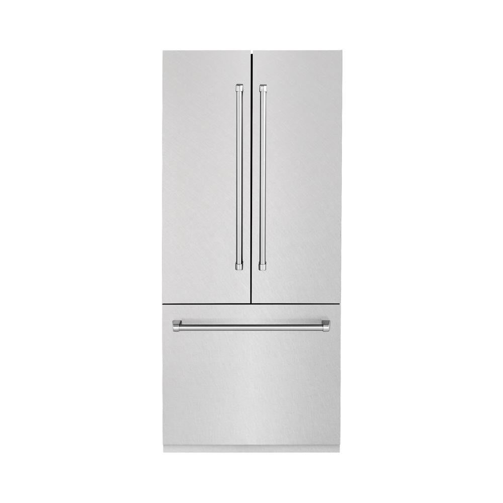 ZLINE 36 Inch 19.6 Cu. Ft. French Door Built-In Bottom Freezer Refrigerator with Water Dispenser & Ice Maker - Satin Stainless Steel (RBIV SN 36) - Perfect for Modern Kitchens, Open Floor Plans & Luxury Homes