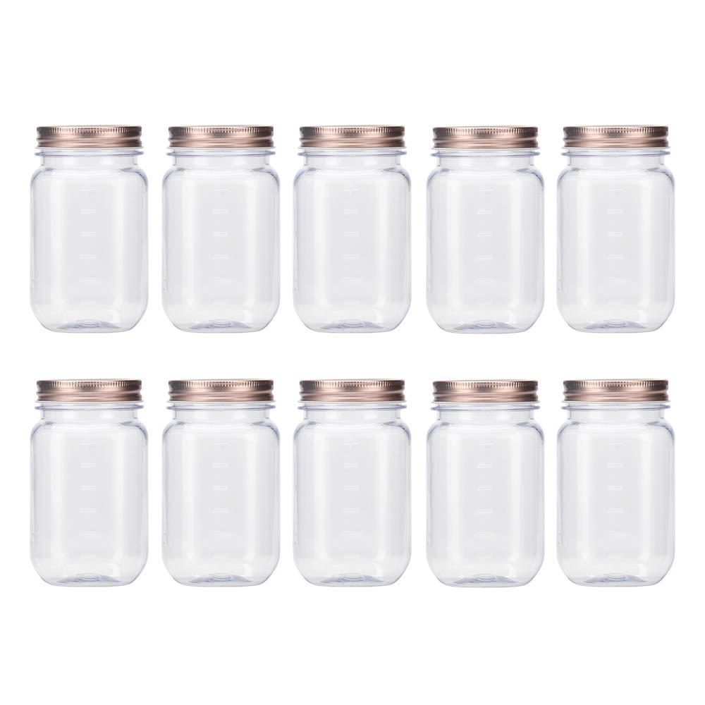 Novelinks 16oz Clear Plastic Jars with Rose Gold Lids - 10 Pack BPA-Free Refillable Round Storage Containers for Kitchen Pantry Organization, Bathroom Essentials & Craft Supplies